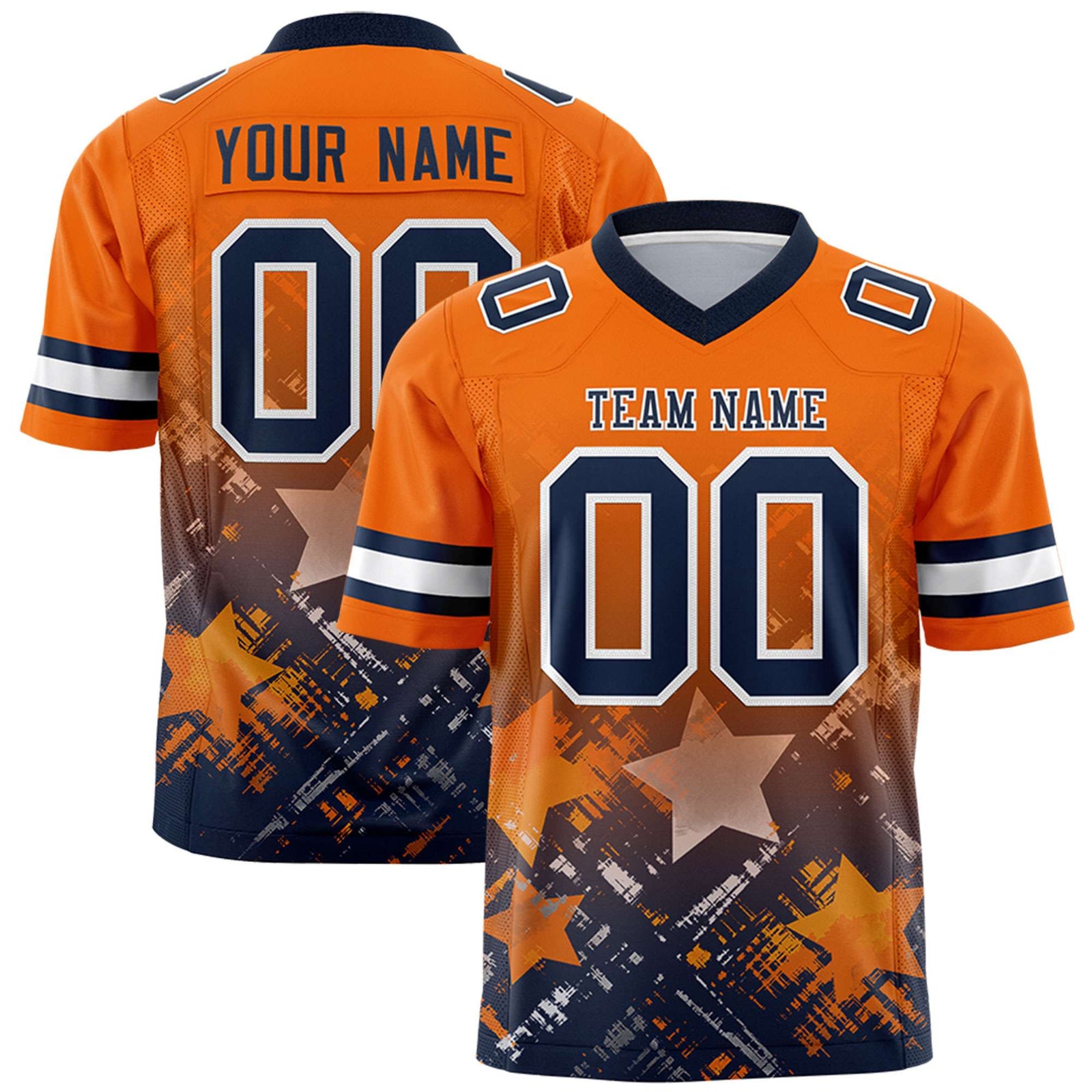 Custom Orange Navy Personalized Star Gradient Flag Football Jersey