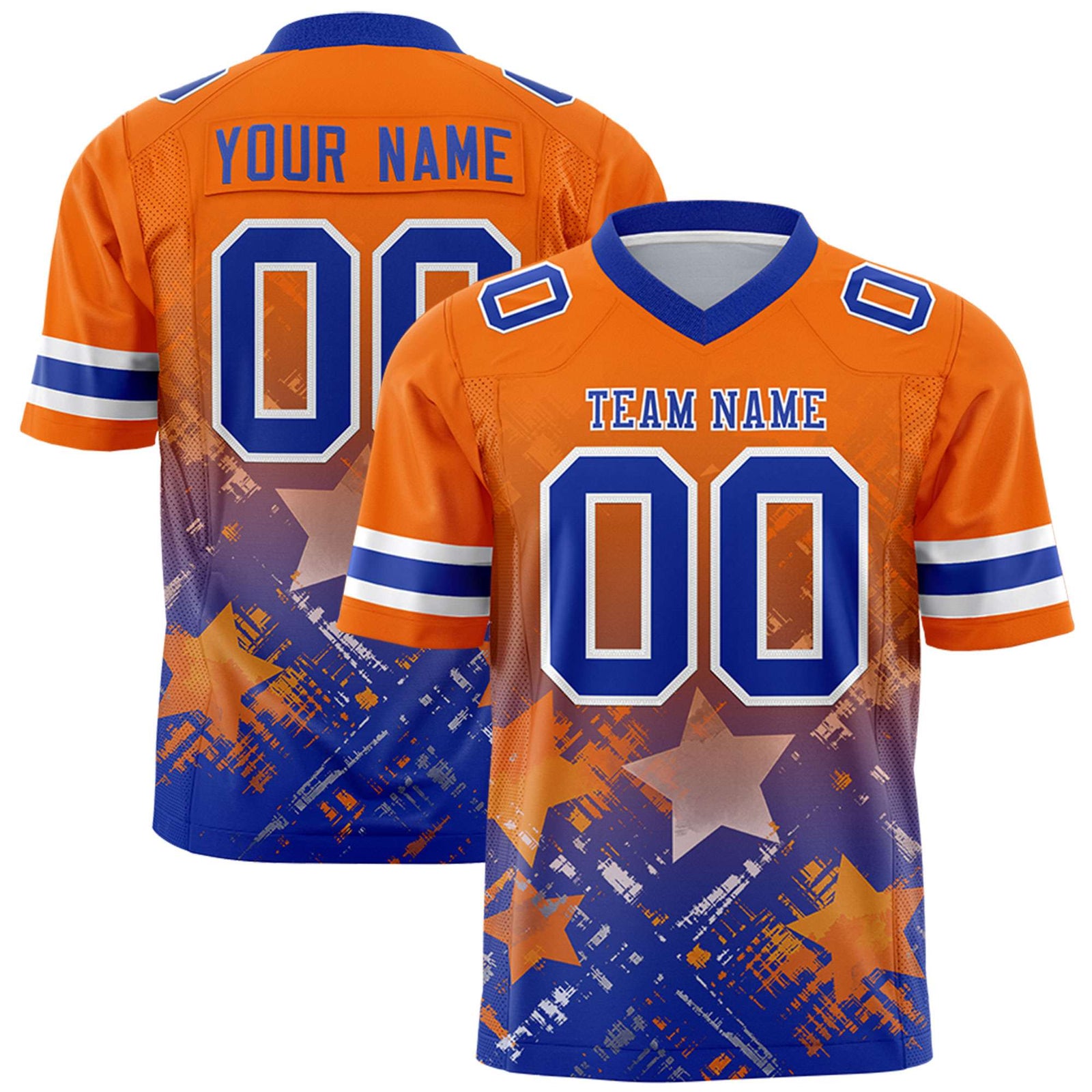 Custom Orange Royal Personalized Star Gradient Flag Football Jersey