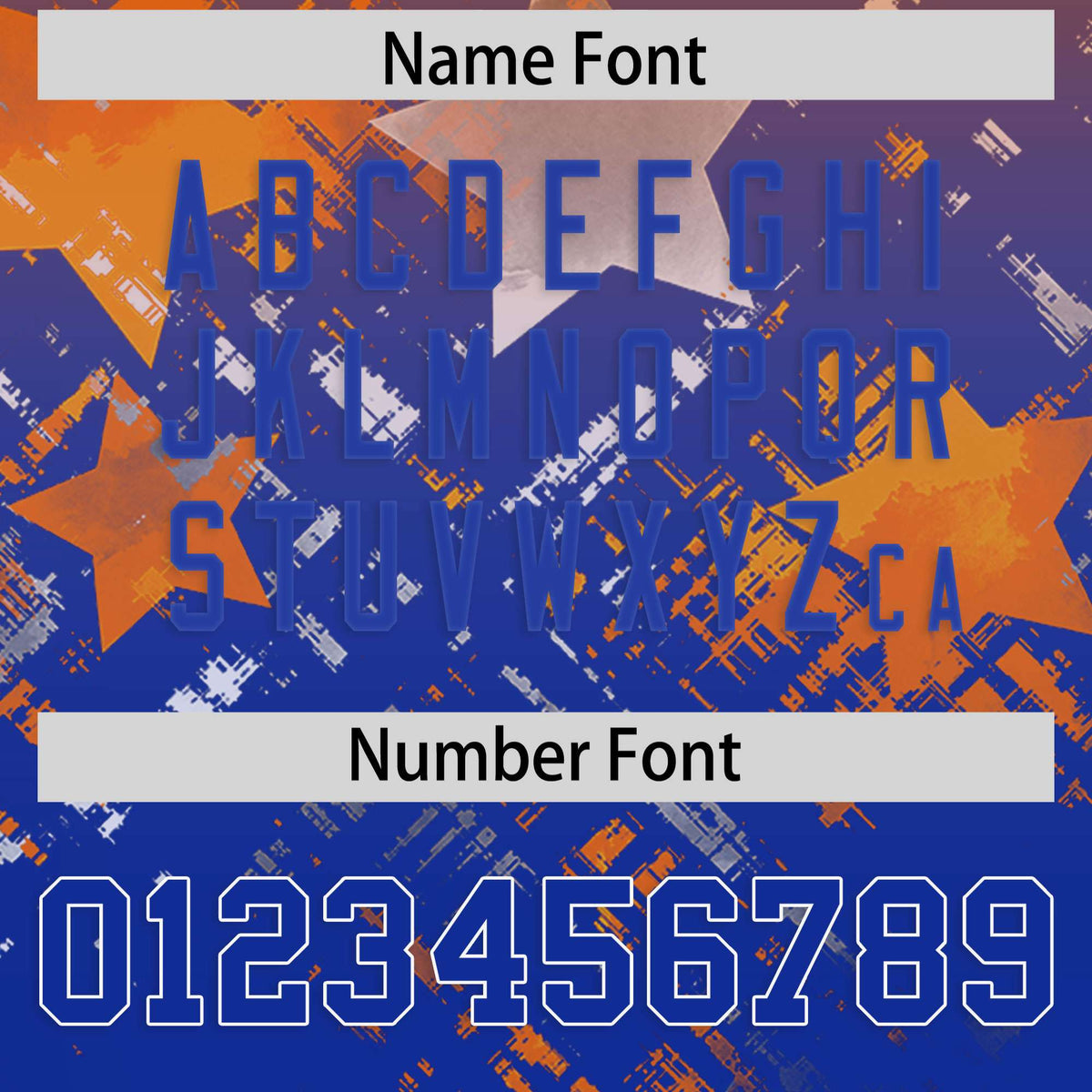 Custom Orange Royal Personalized Star Gradient Flag Football Jersey