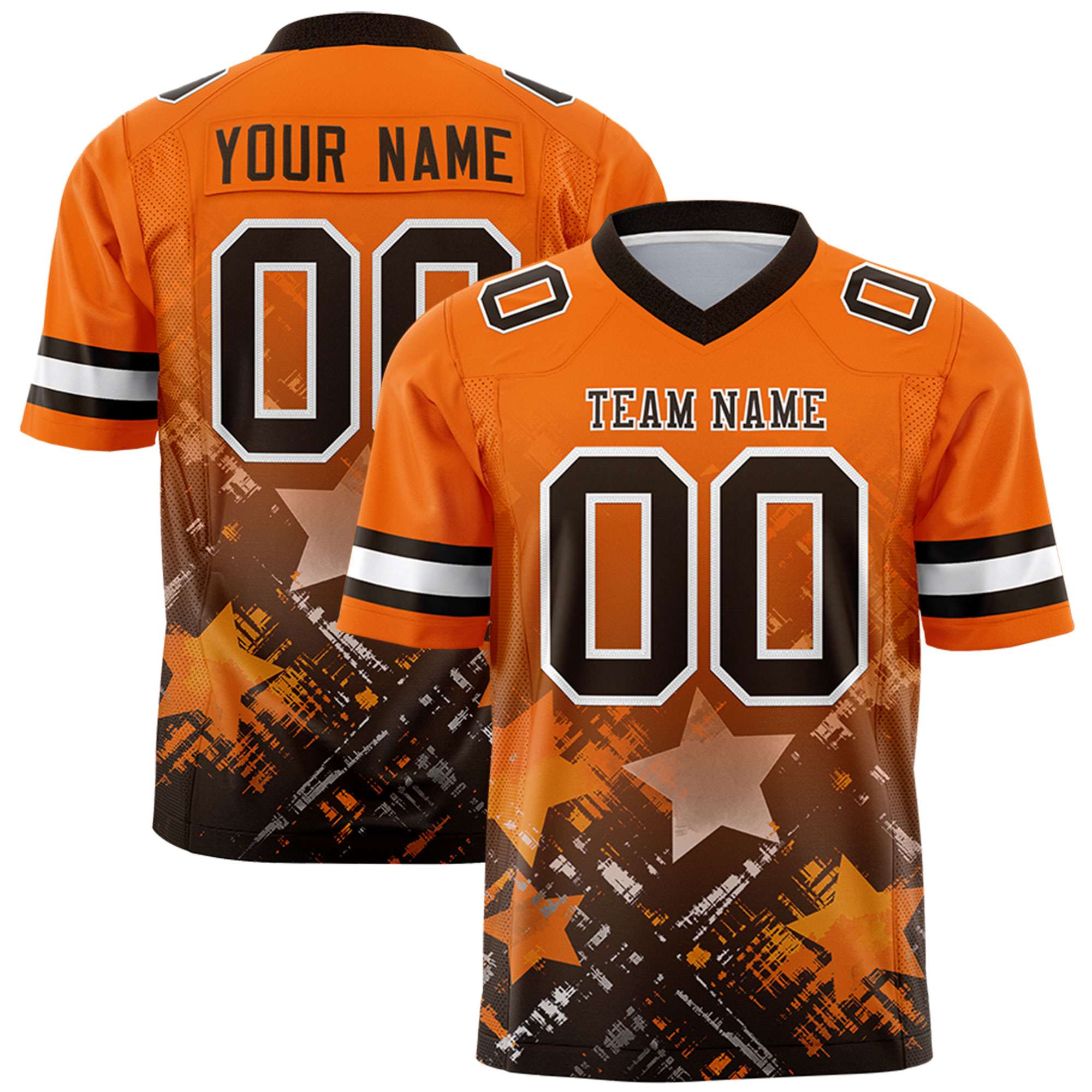 Custom Orange Brown Personalized Star Gradient Flag Football Jersey