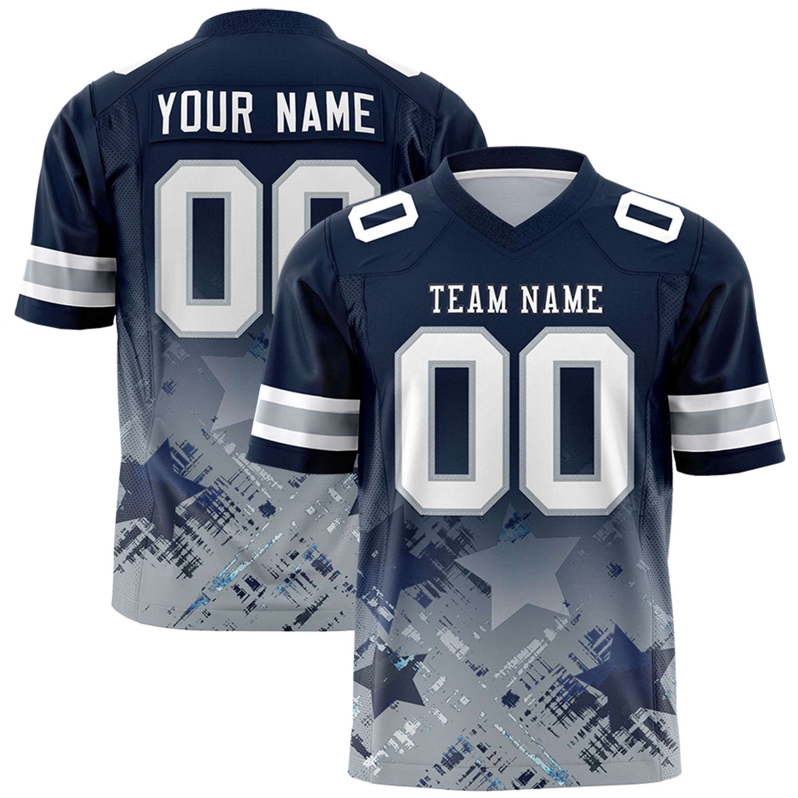Custom Navy Navy Personalized Star Gradient Flag Football Jersey
