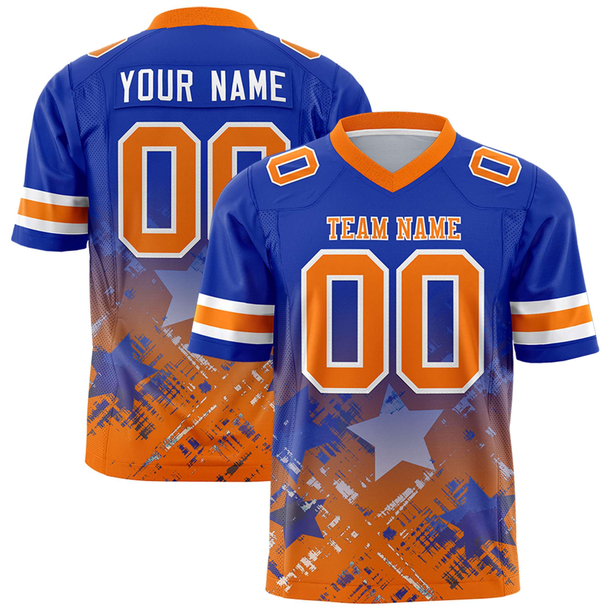 Custom Royal Orange Personalized Star Gradient Flag Football Jersey