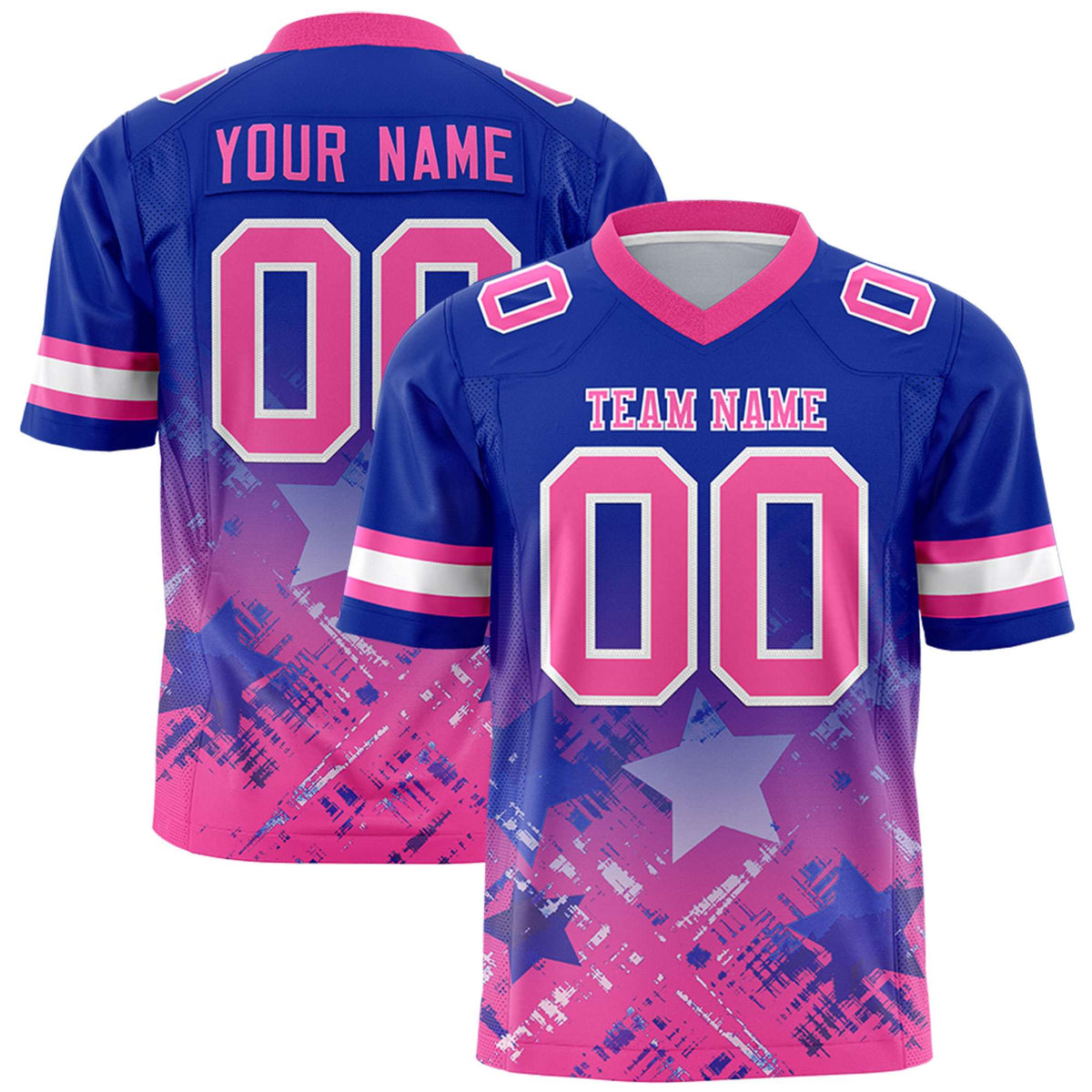 Custom Royal Pink Personalized Star Gradient Flag Football Jersey