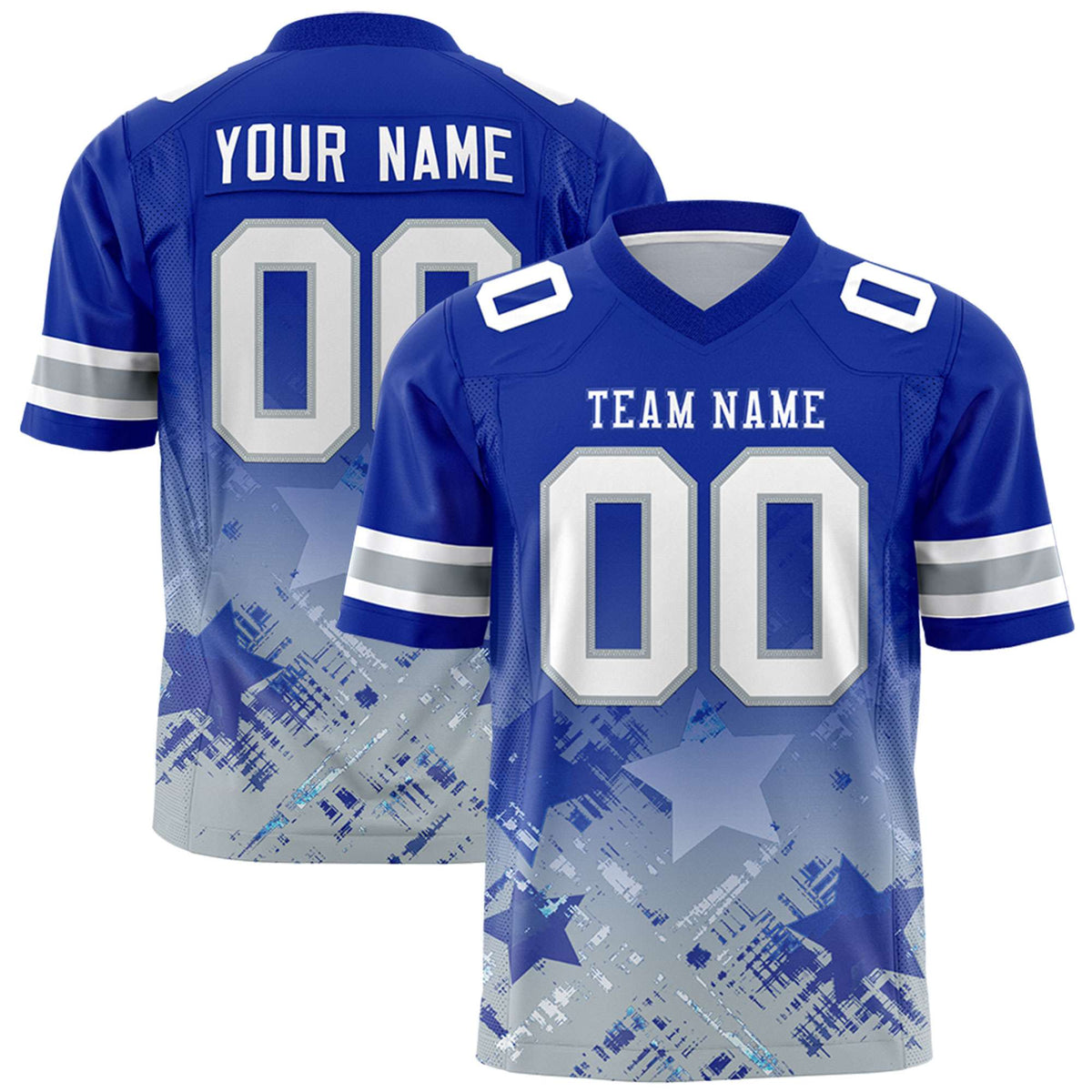 Custom Royal Royal Personalized Star Gradient Flag Football Jersey