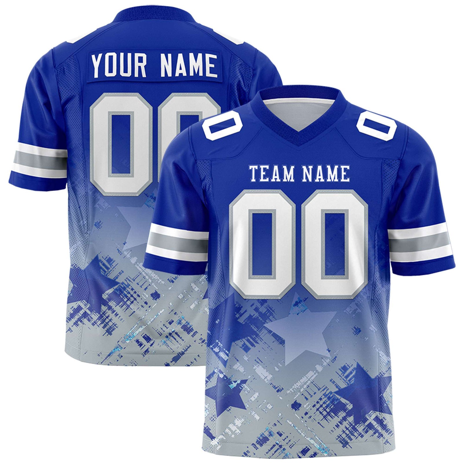 Custom Royal Royal Personalized Star Gradient Flag Football Jersey