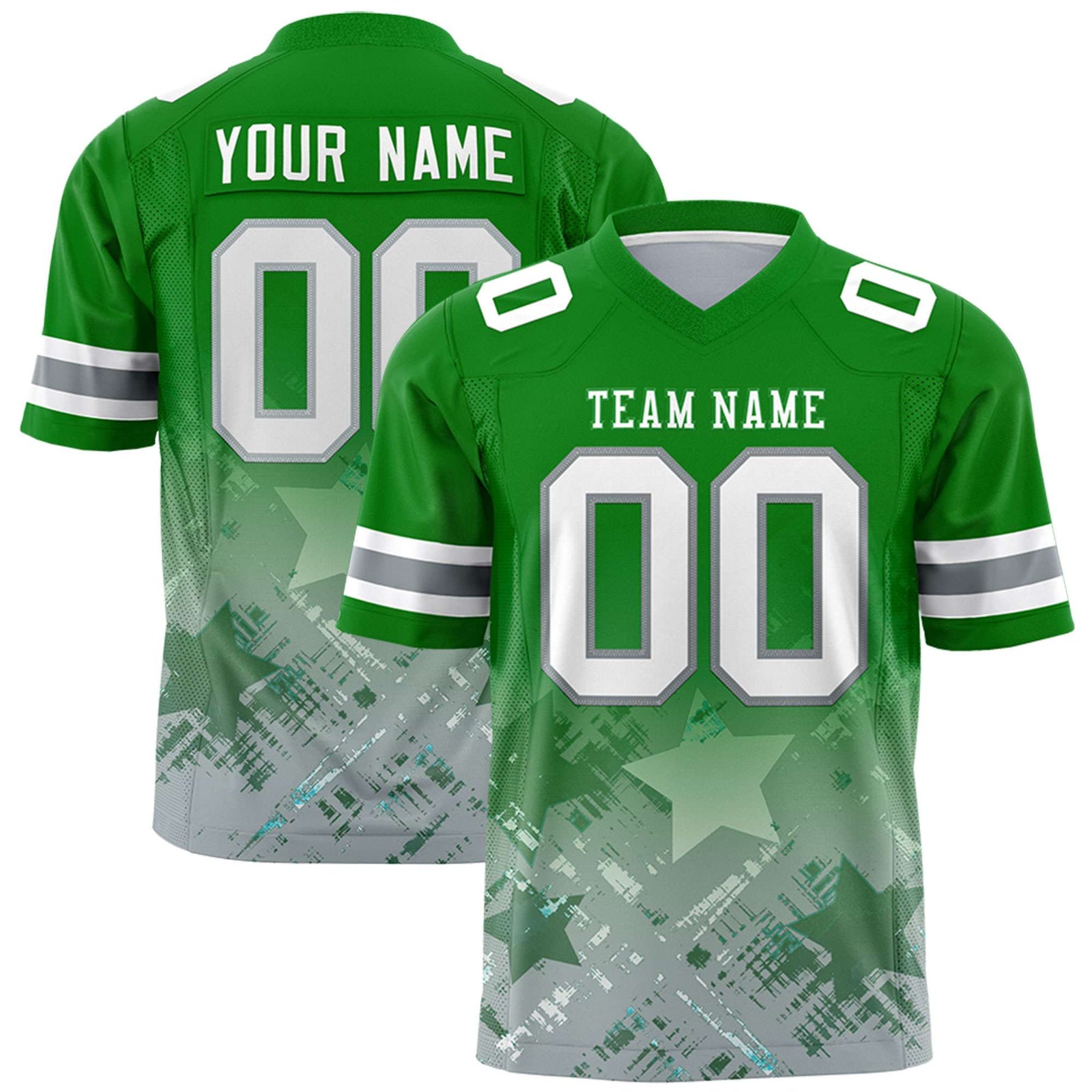 Custom Kelly Green Kelly Green Personalized Star Gradient Flag Football Jersey