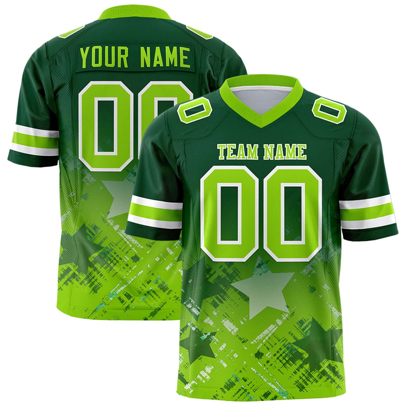 Custom Green Neon Green Personalized Star Gradient Flag Football Jersey