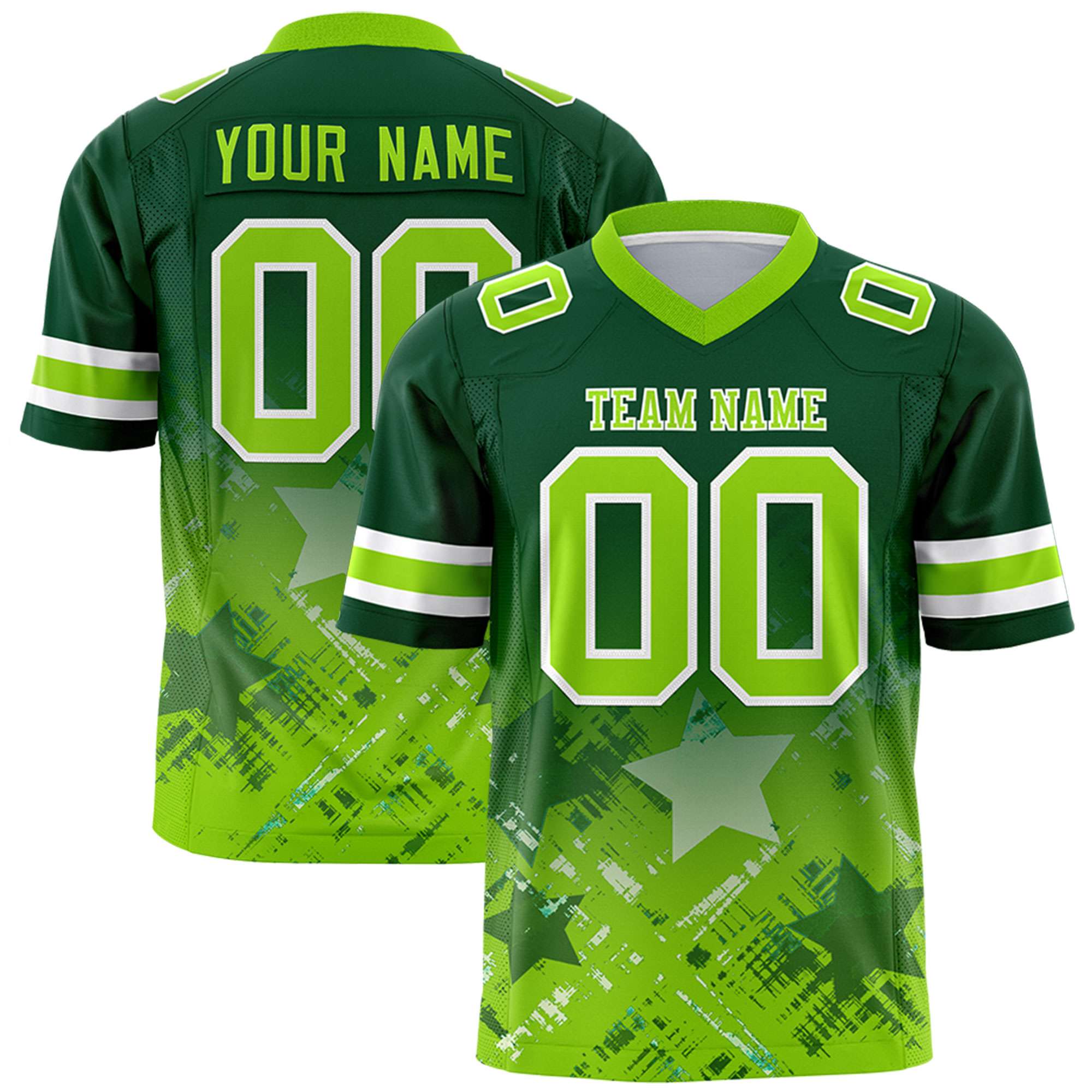 Custom Green Neon Green Personalized Star Gradient Flag Football Jersey