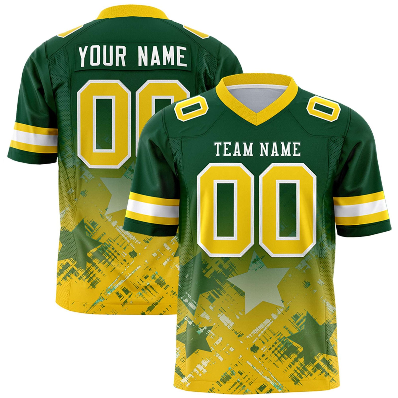 Custom Green Gold Personalized Star Gradient Flag Football Jersey