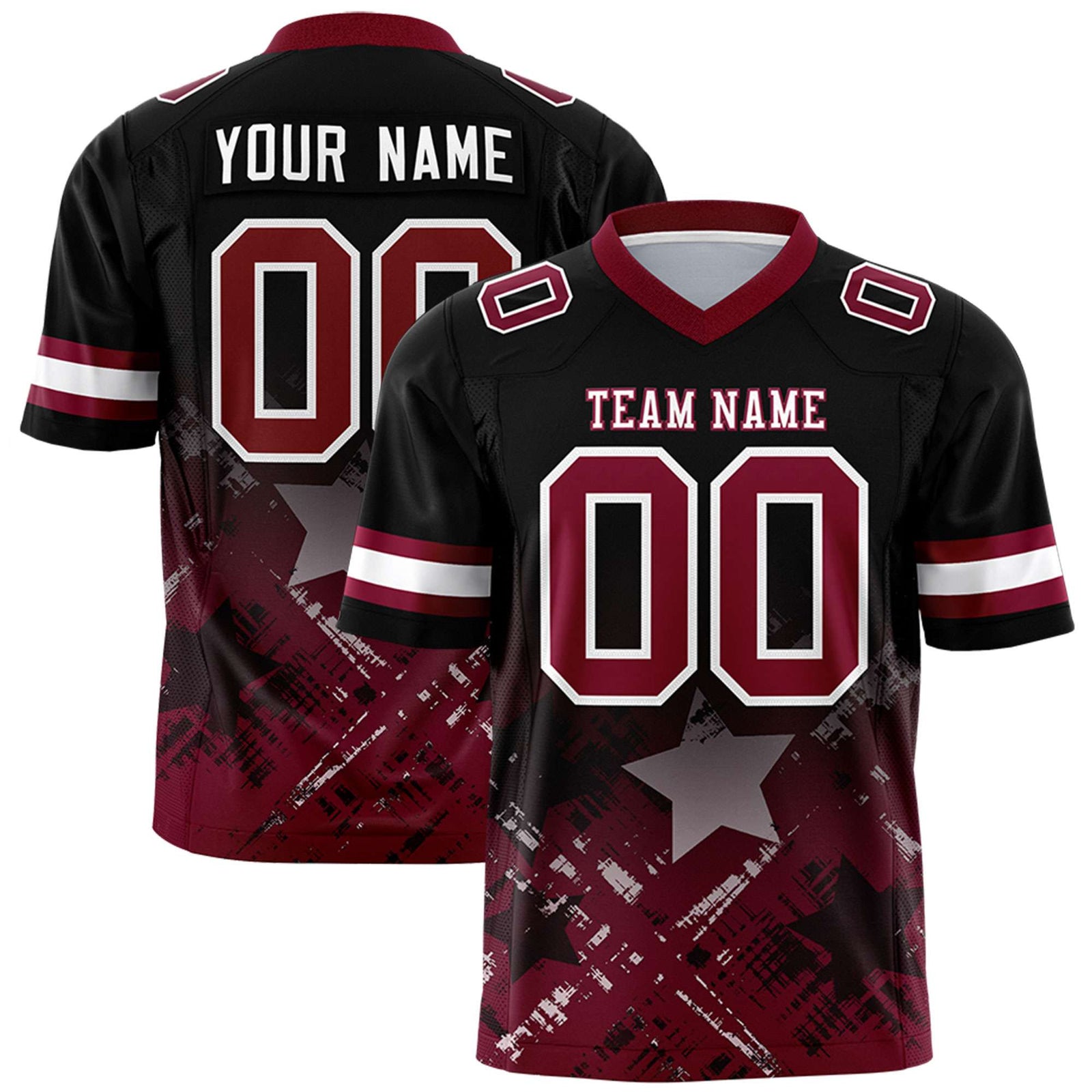 Custom Black Cardinal Personalized Star Gradient Flag Football Jersey