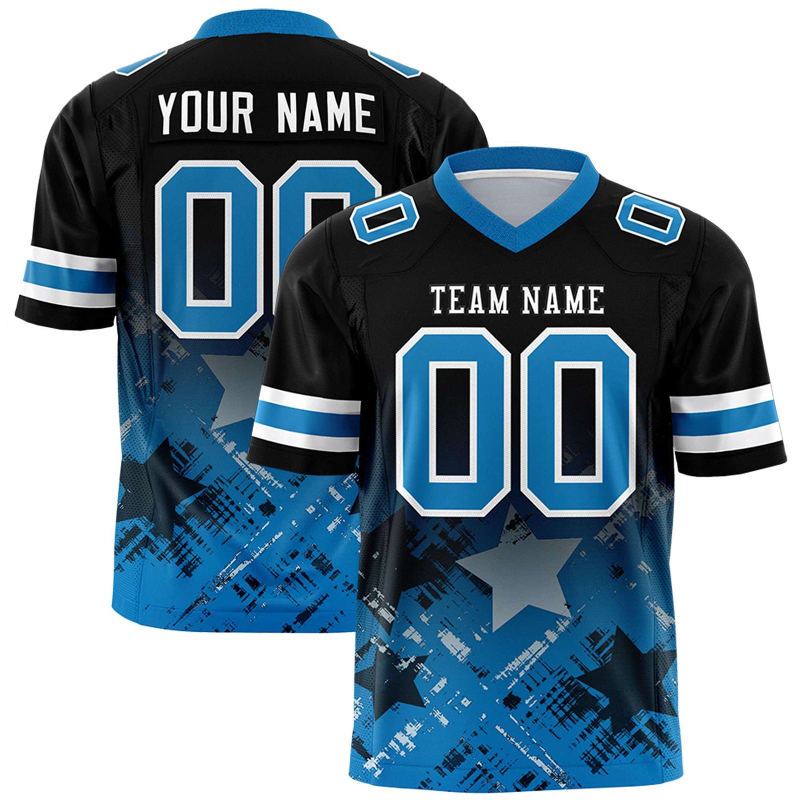 Custom Black Panther Blue Personalized Star Gradient Flag Football Jersey