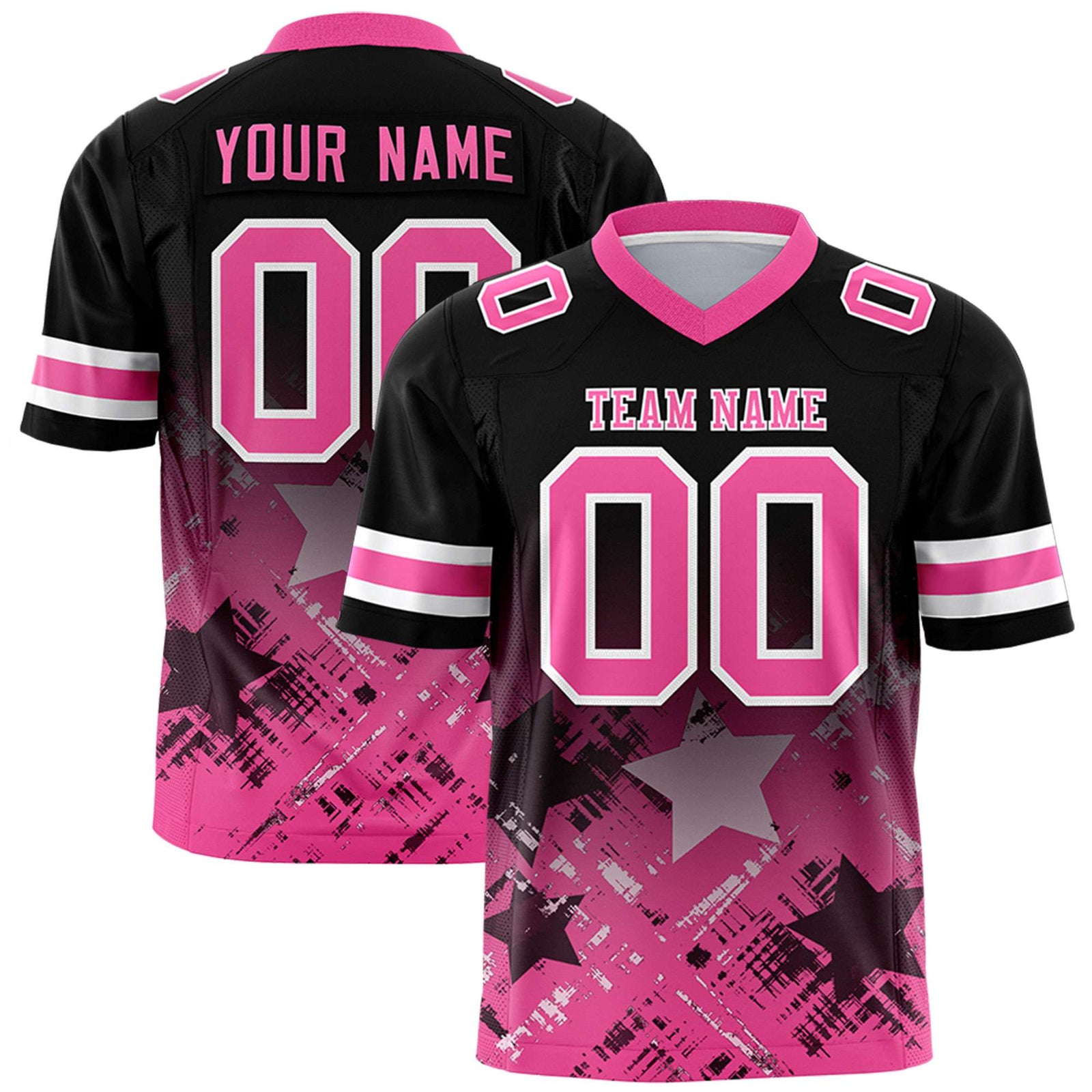 Custom Black Pink Personalized Star Gradient Flag Football Jersey