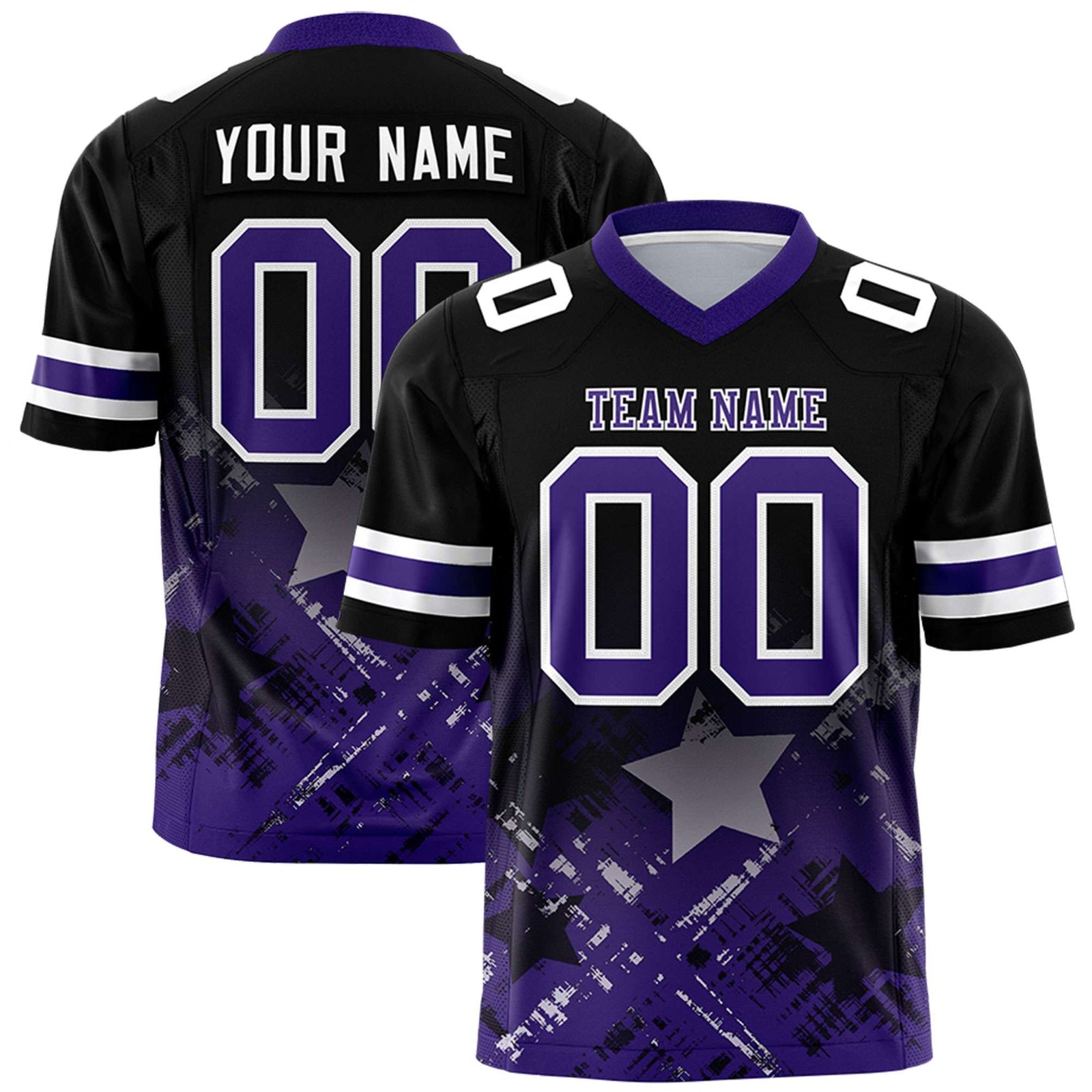 Custom Black Purple Personalized Star Gradient Flag Football Jersey