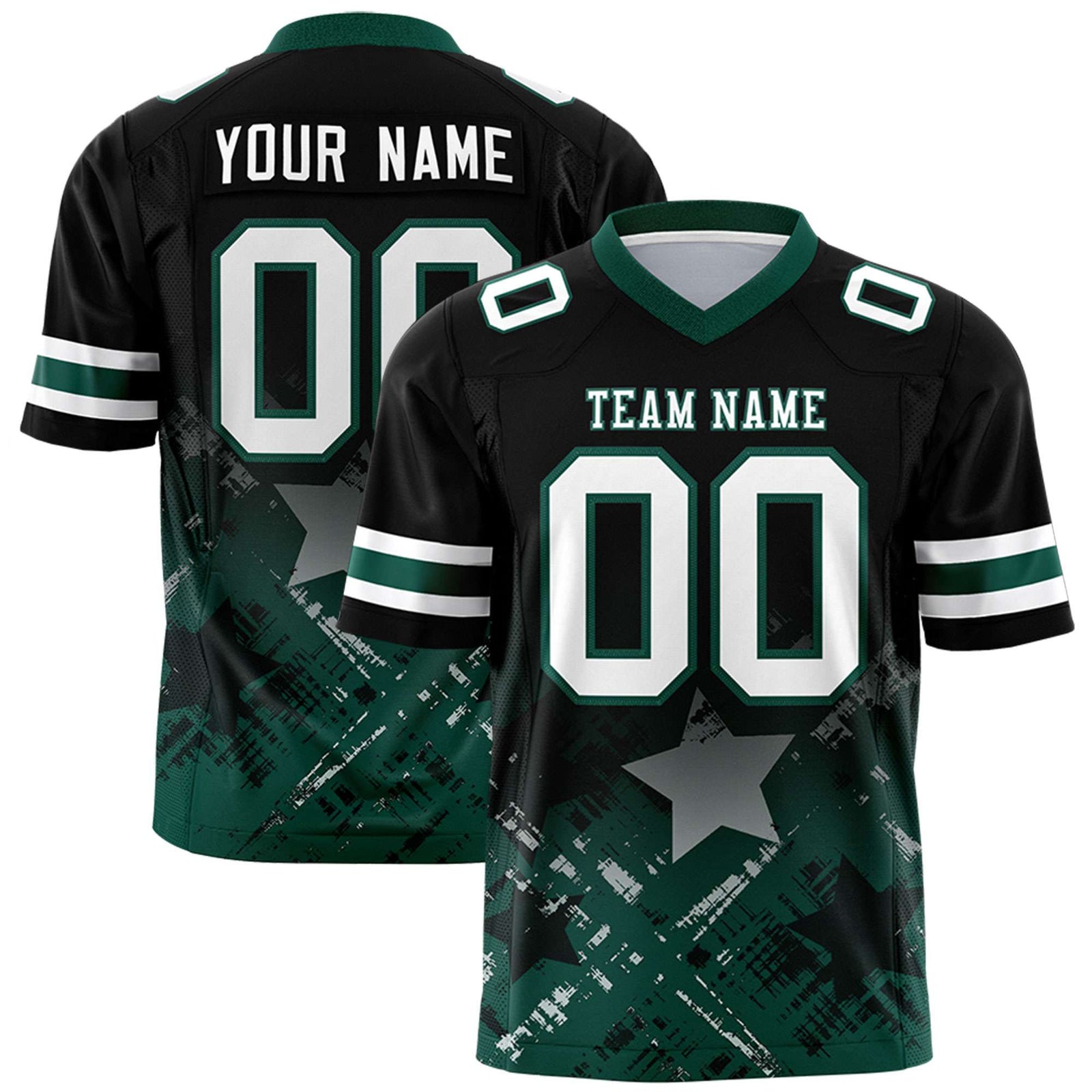 Custom Black Midnight Green Personalized Star Gradient Flag Football Jersey