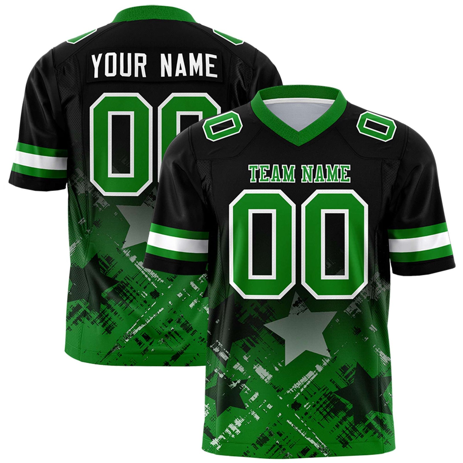 Custom Black Kelly Green Personalized Star Gradient Flag Football Jersey