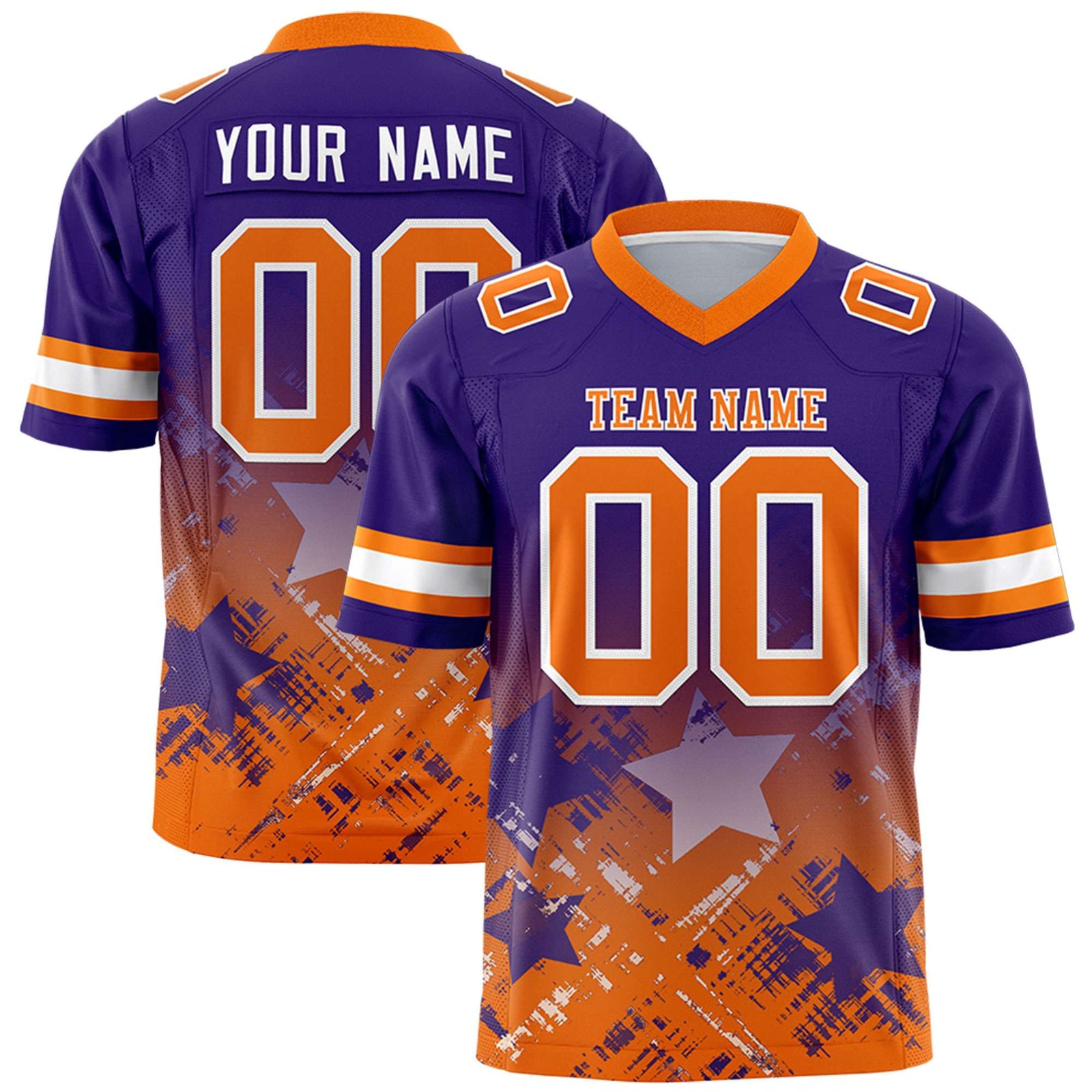 Custom Purple Orange Personalized Star Gradient Flag Football Jersey