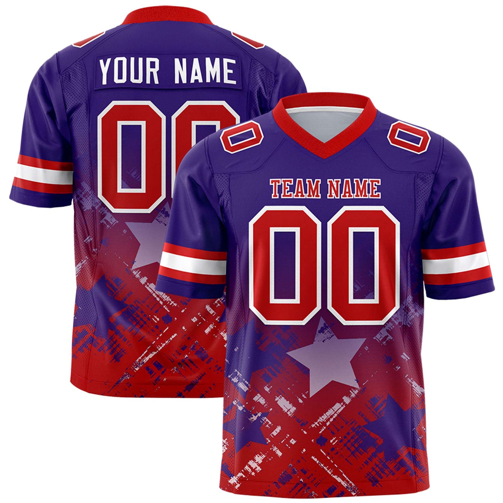 Custom Purple Red Personalized Star Gradient Flag Football Jersey