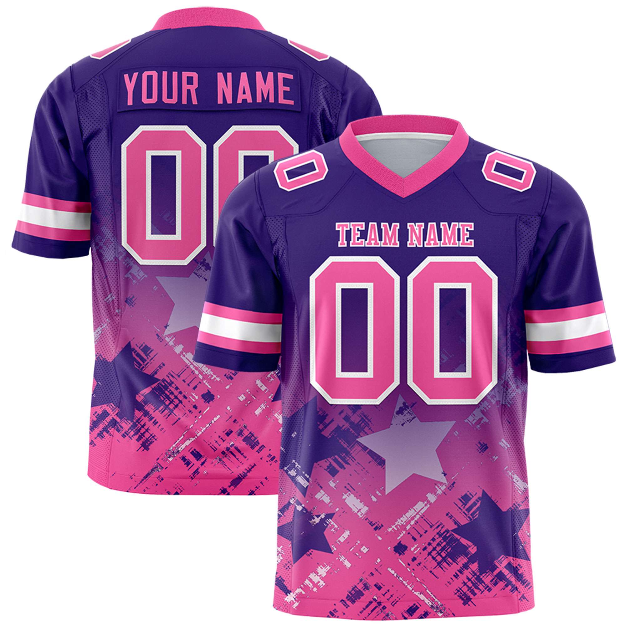 Custom Purple Pink Personalized Star Gradient Flag Football Jersey