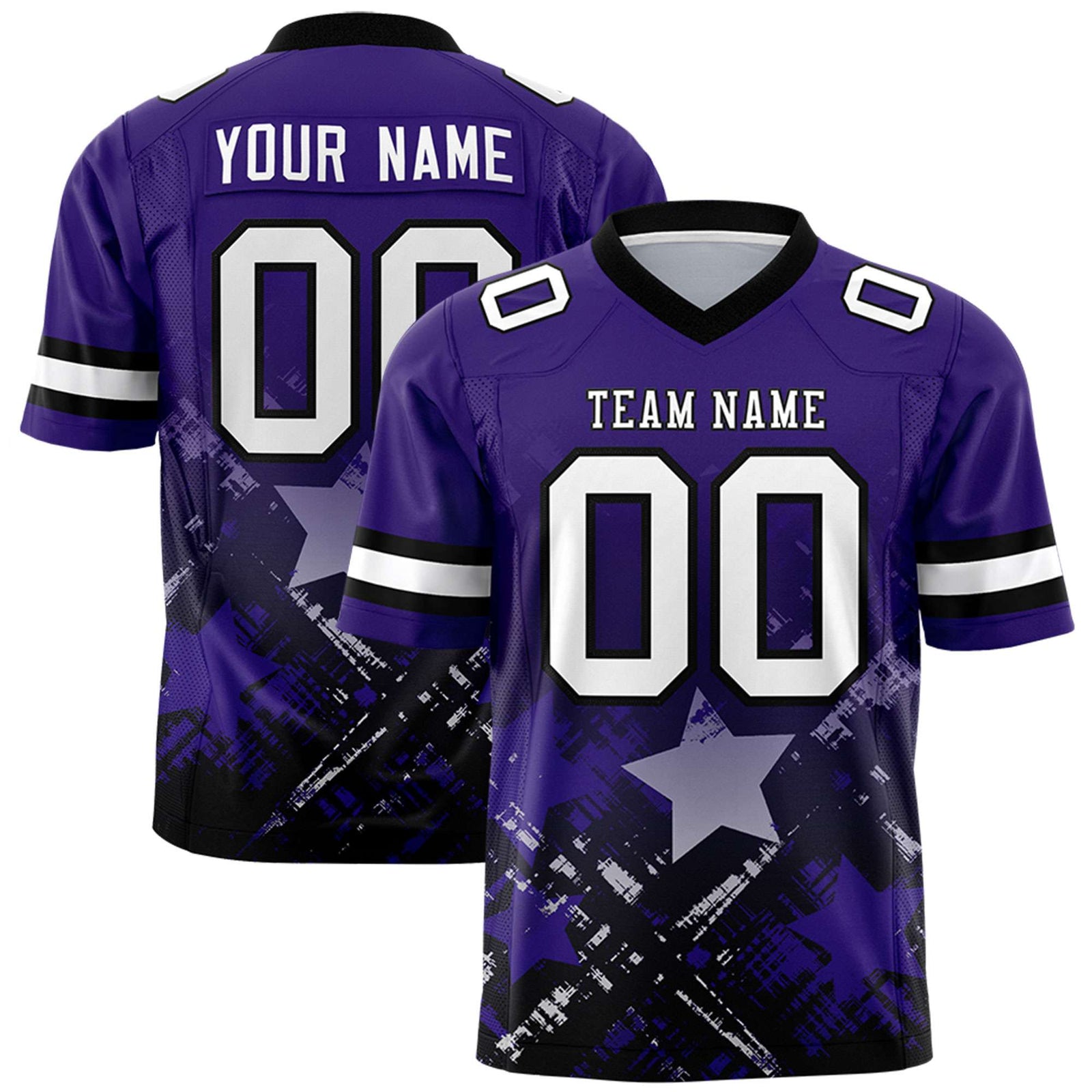 Custom Purple Black Personalized Star Gradient Flag Football Jersey
