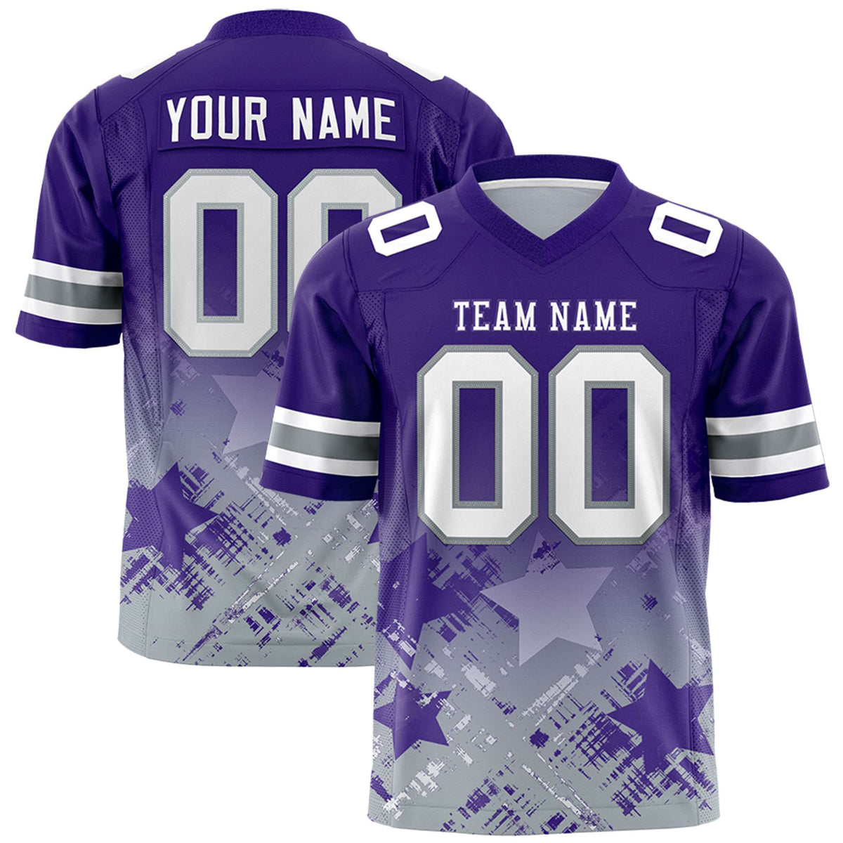 Custom Purple Purple Personalized Star Gradient Flag Football Jersey