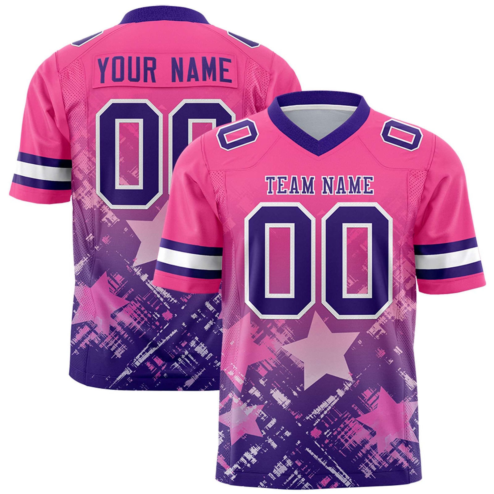 Custom Pink Purple Personalized Star Gradient Flag Football Jersey