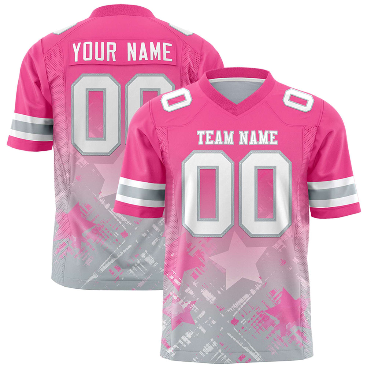 Custom Pink Pink Personalized Star Gradient Flag Football Jersey