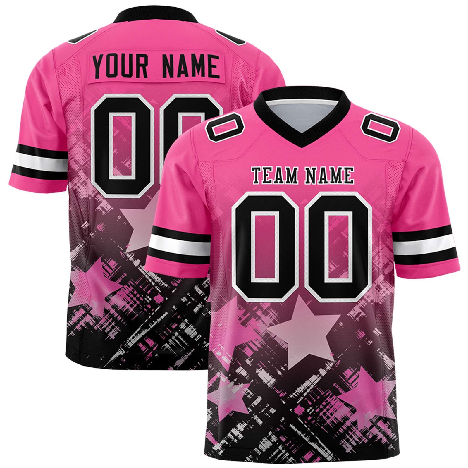 Custom Pink Black Personalized Star Gradient Flag Football Jersey