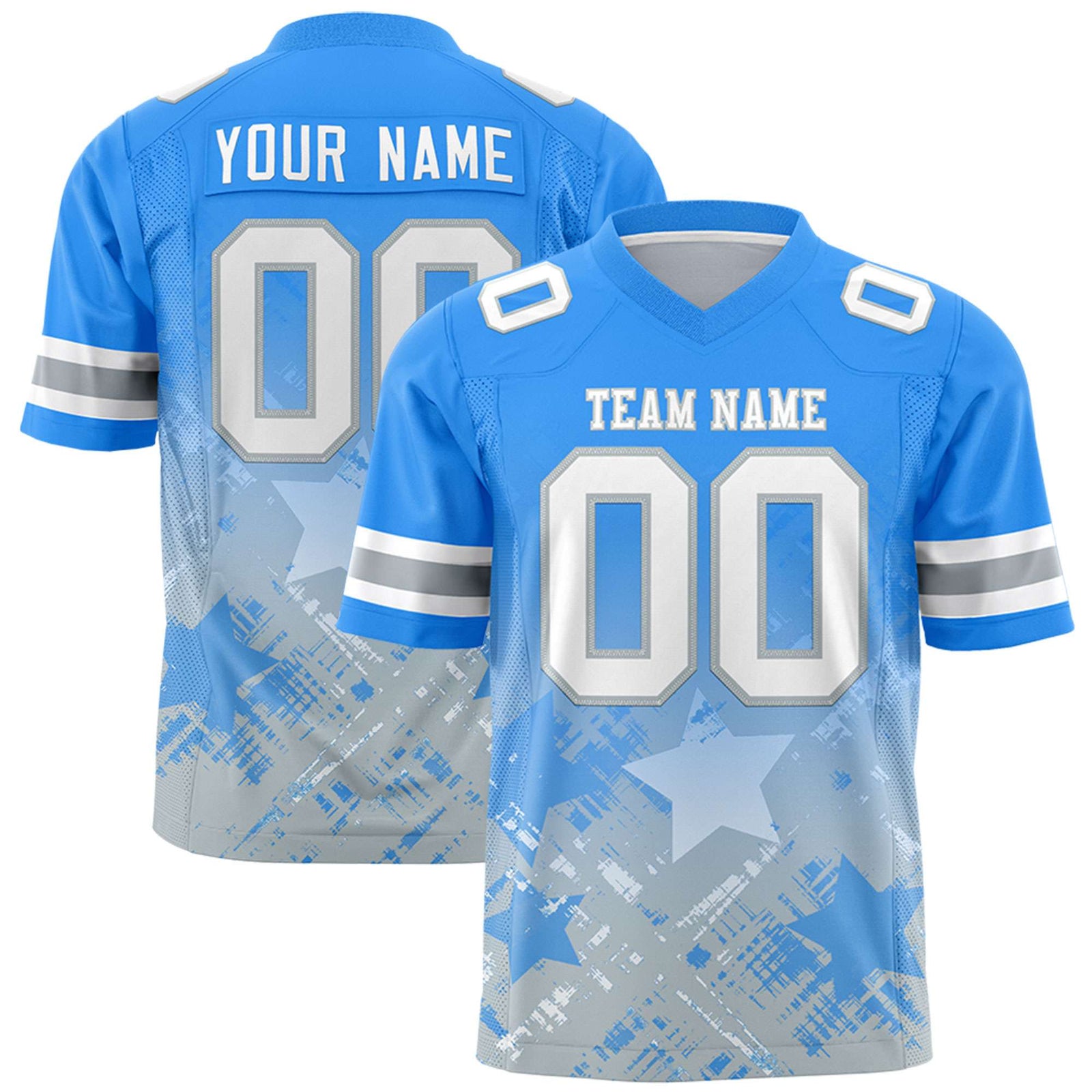 Custom Light Blue Light Blue Personalized Star Gradient Flag Football Jersey