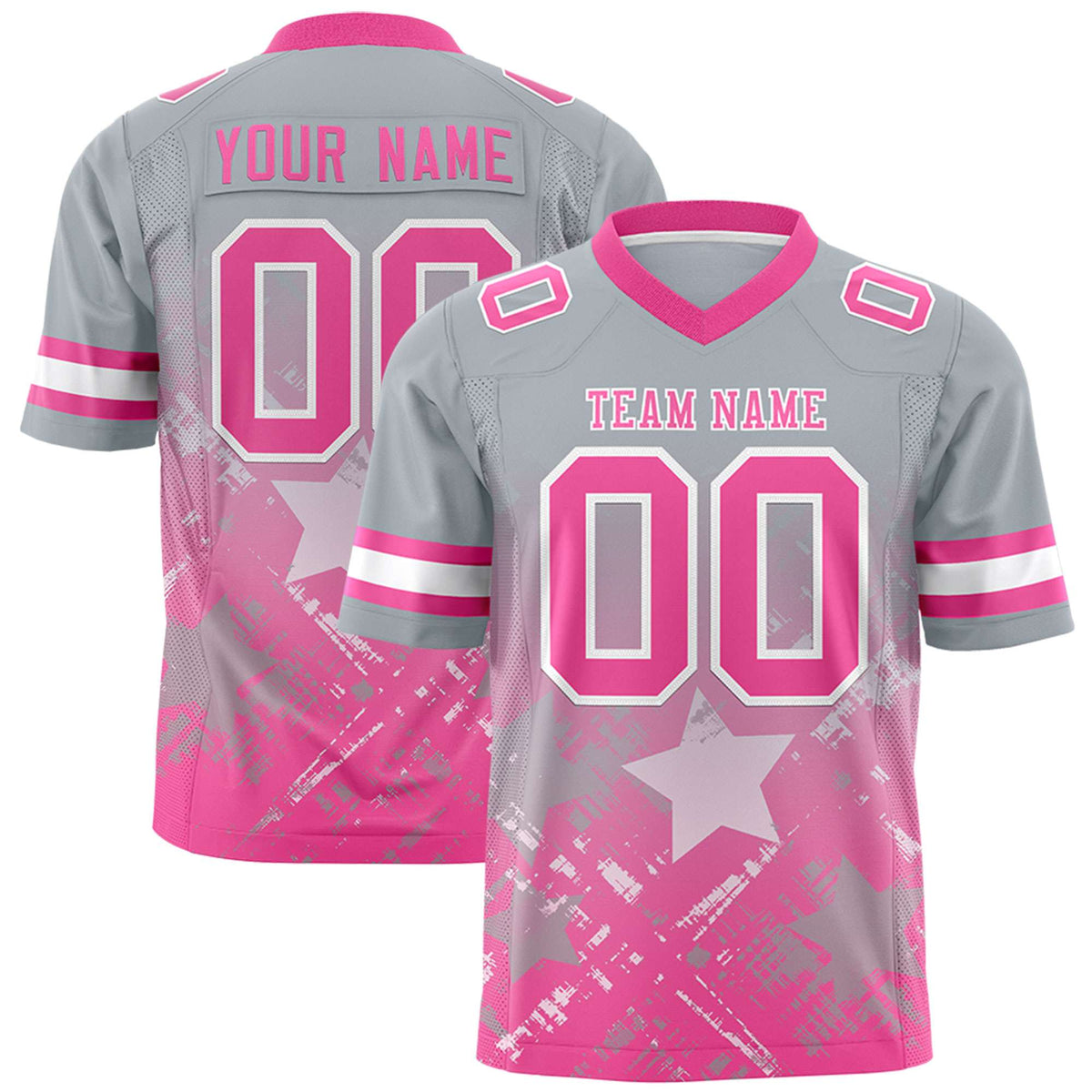 Custom Grey Pink Personalized Star Gradient Flag Football Jersey