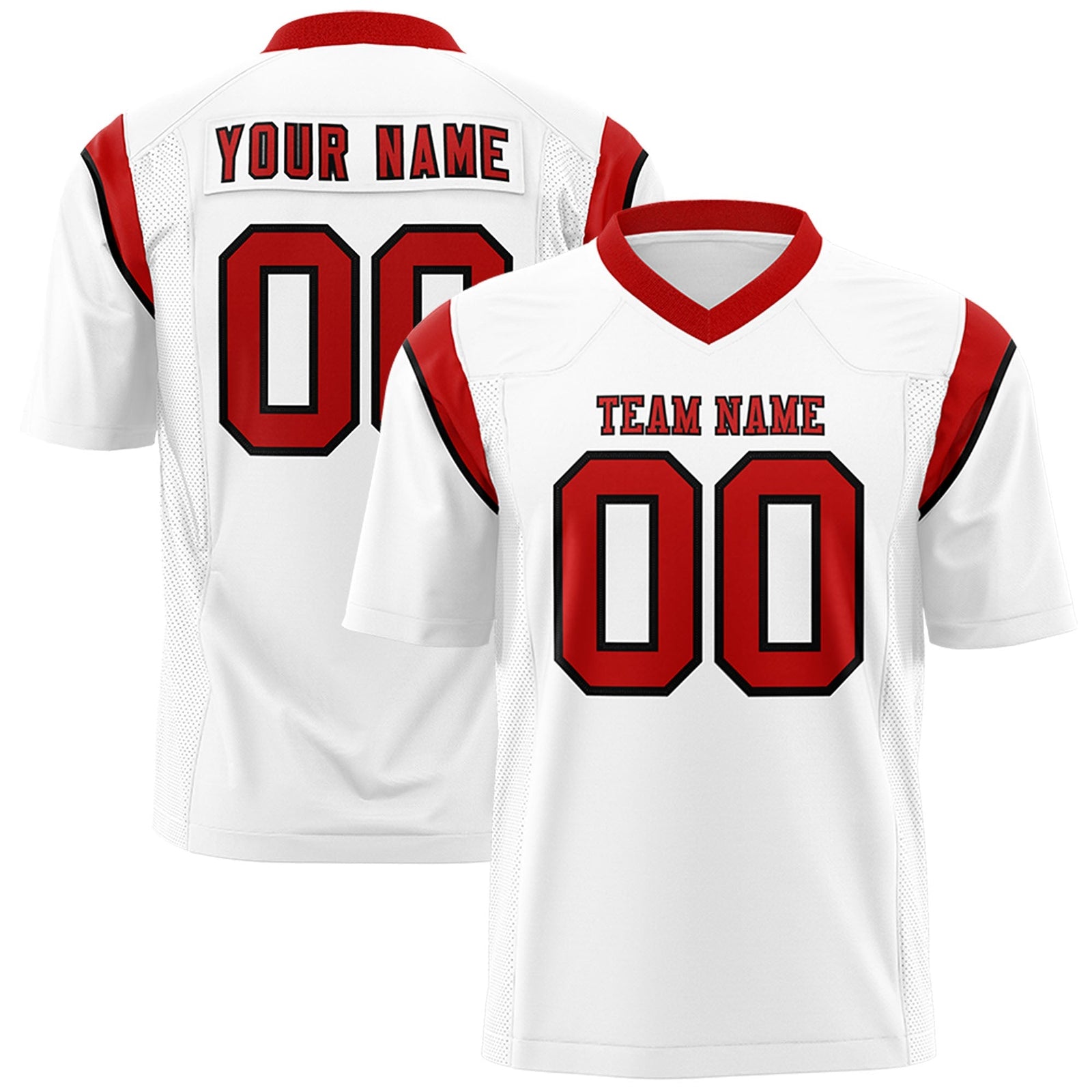Custom White Red Personalized Shoulder Cut Two-Tone Flag Football Jersey