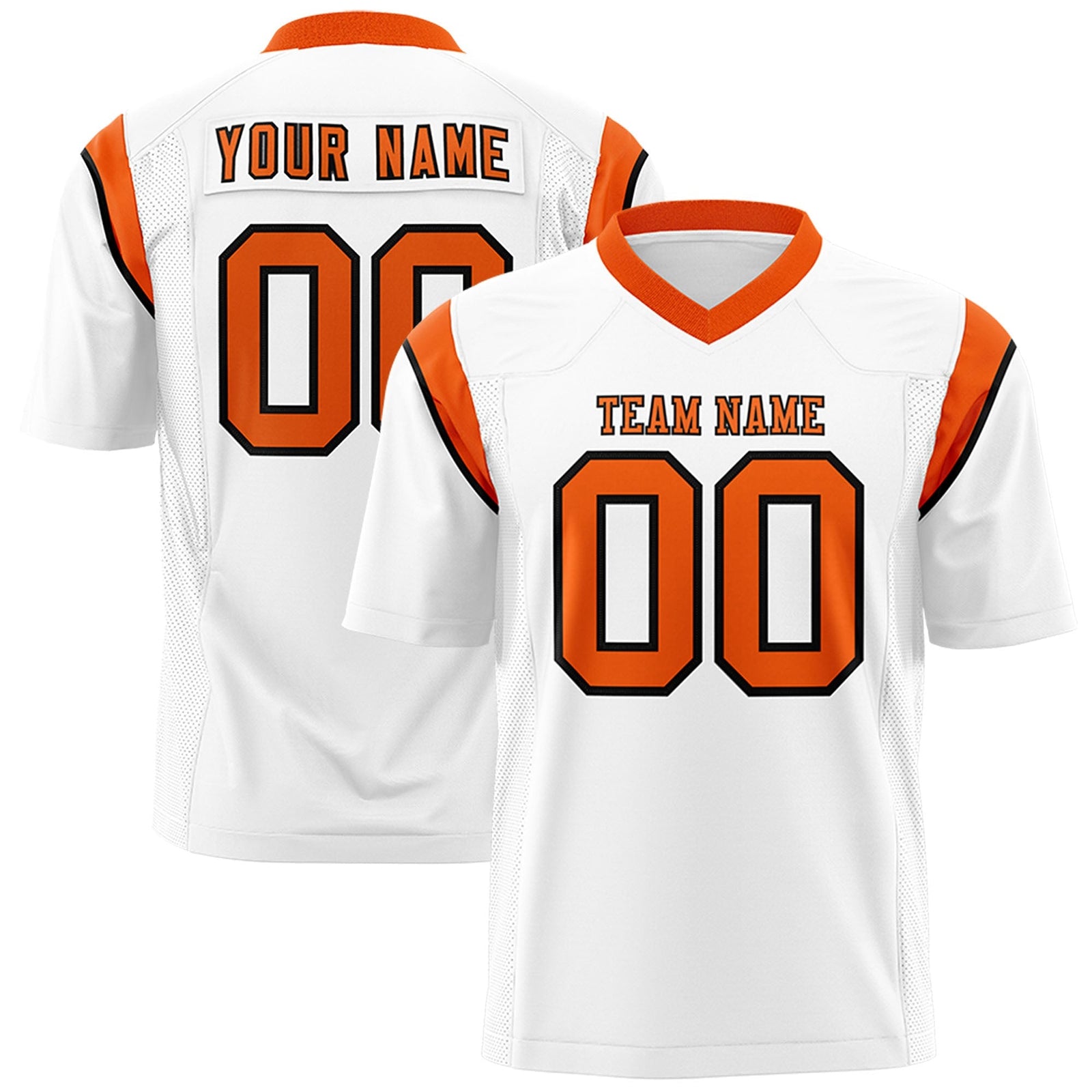 Custom White Orange Personalized Shoulder Cut Two-Tone Flag Football Jersey