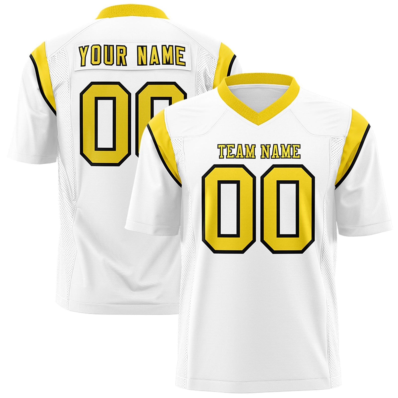 Custom White Gold Personalized Shoulder Cut Two-Tone Flag Football Jersey