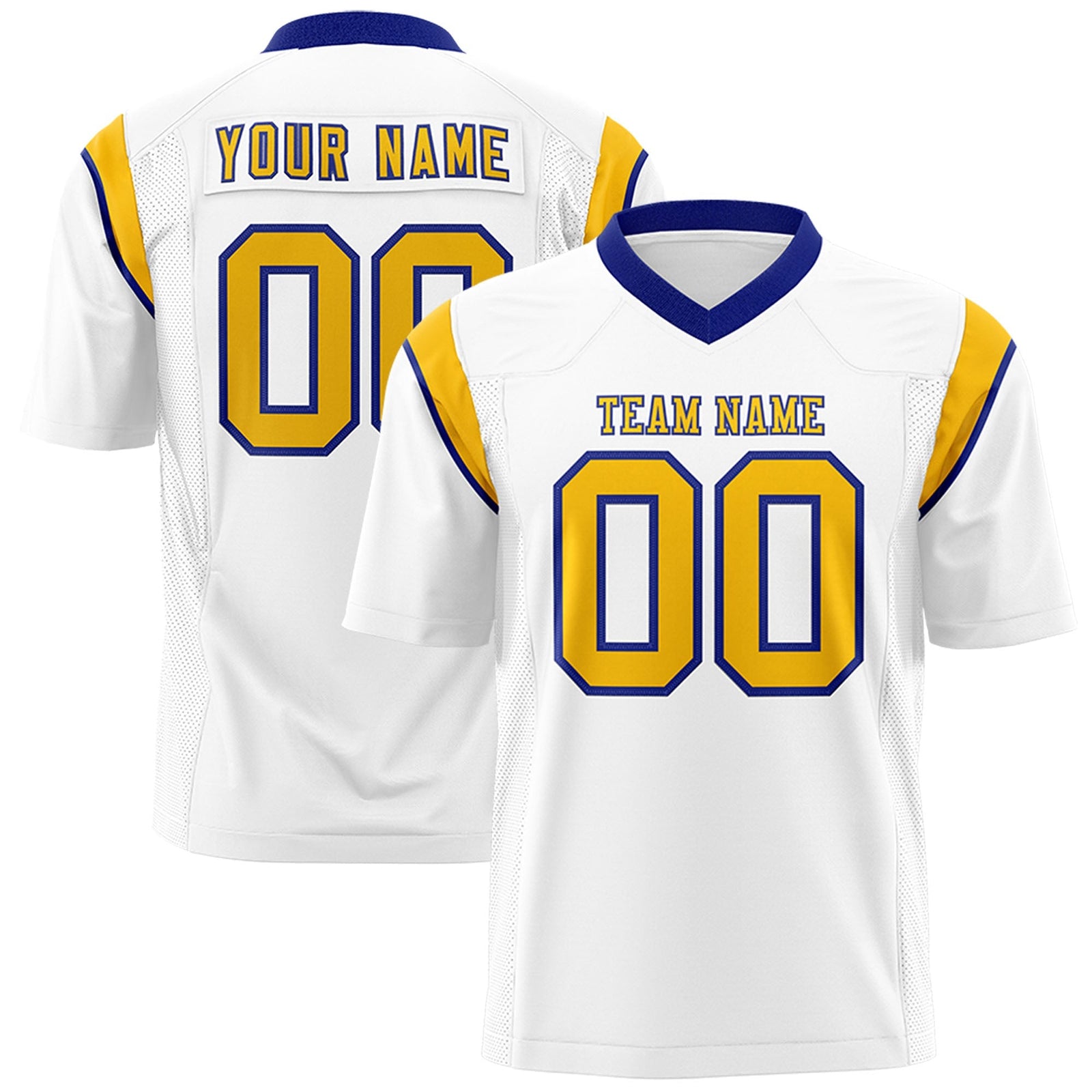 Custom White Yellow Personalized Shoulder Cut Two-Tone Flag Football Jersey