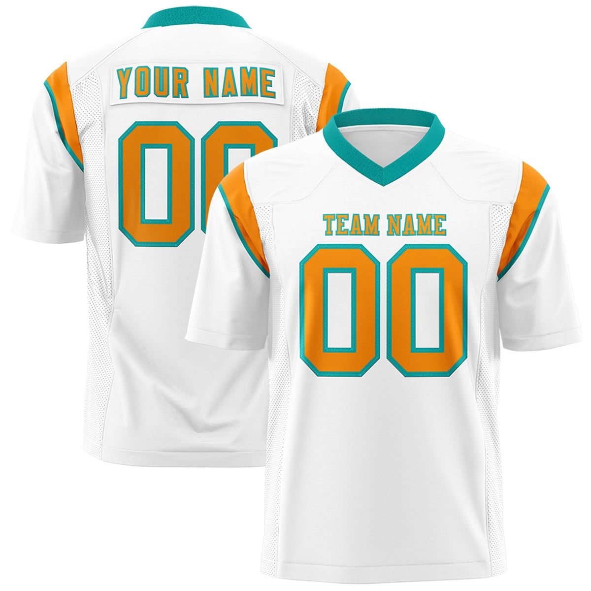 Custom White Gold Orange Personalized Shoulder Cut Two-Tone Flag Football Jersey