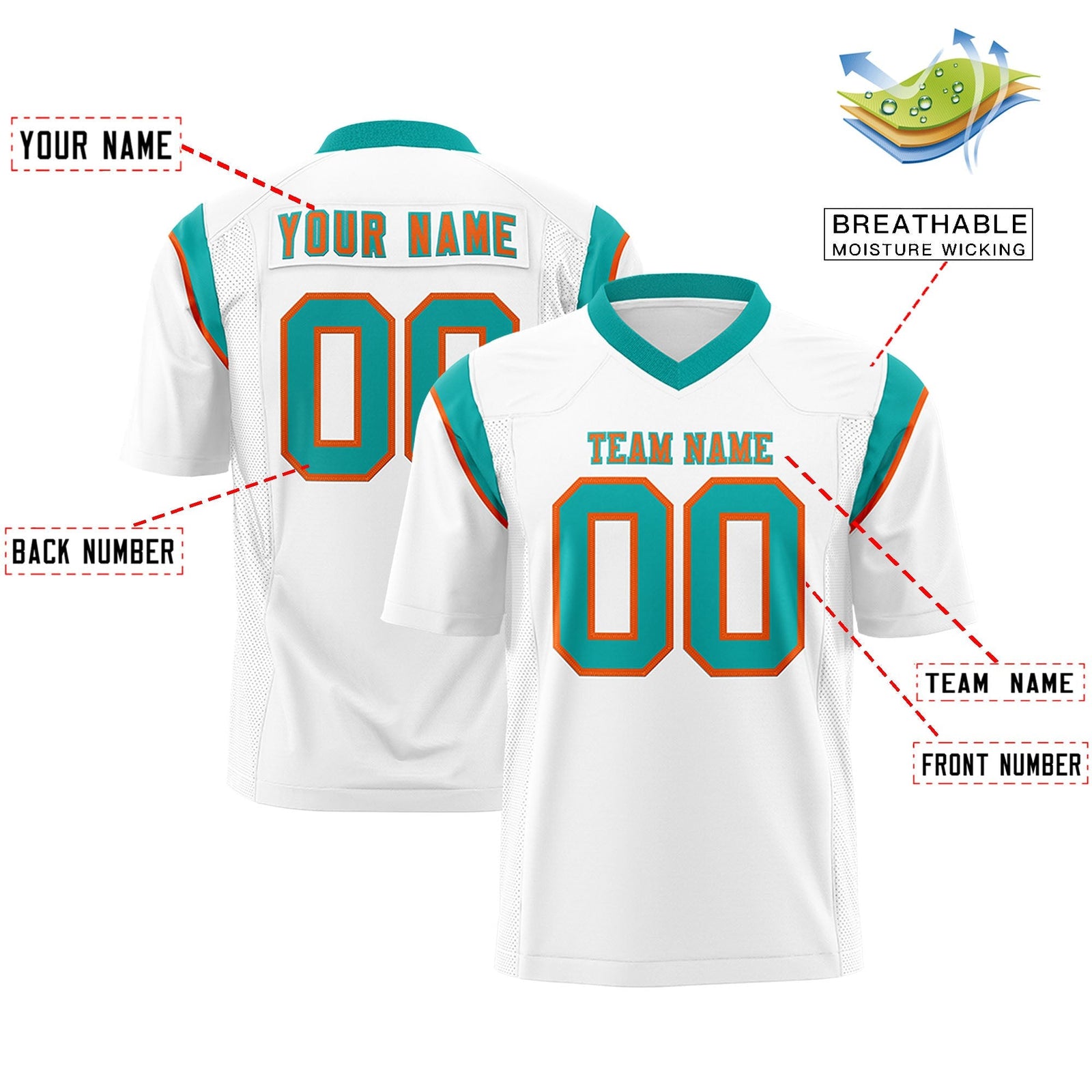 Custom White Bright Green Personalized Shoulder Cut Two-Tone Flag Football Jersey