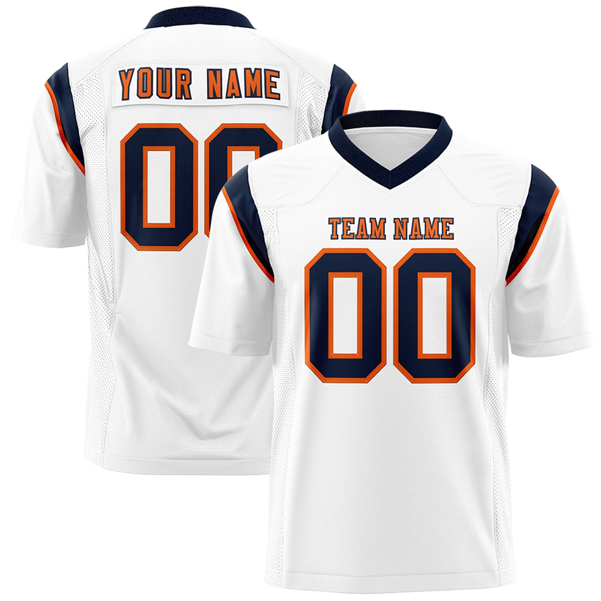 Custom White Navy Personalized Shoulder Cut Two-Tone Flag Football Jersey