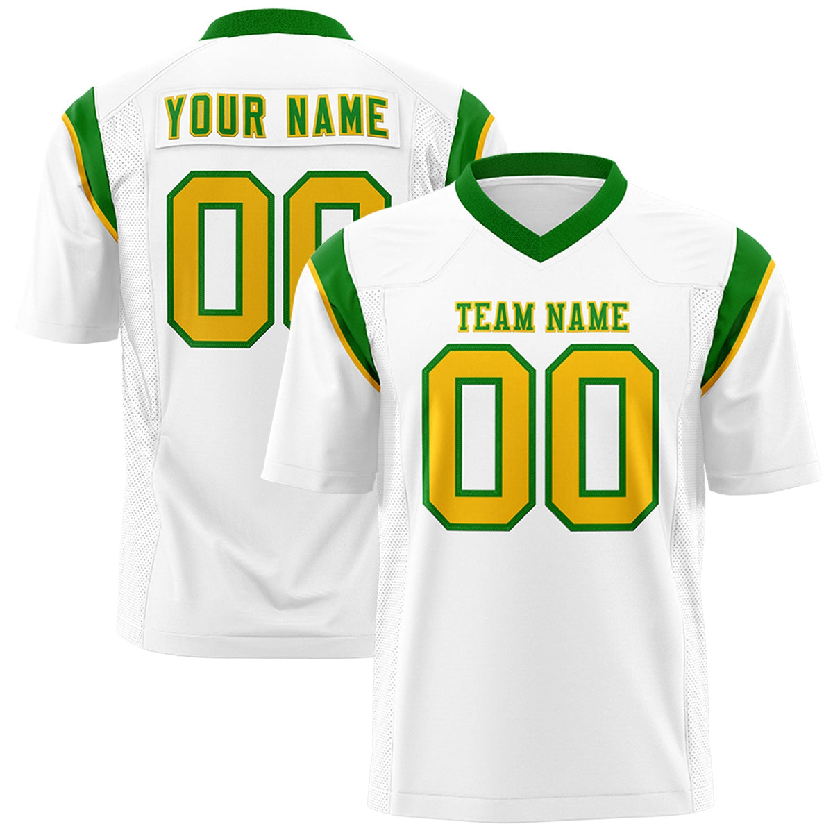 Custom White Kelly Green Personalized Shoulder Cut Two-Tone Flag Football Jersey