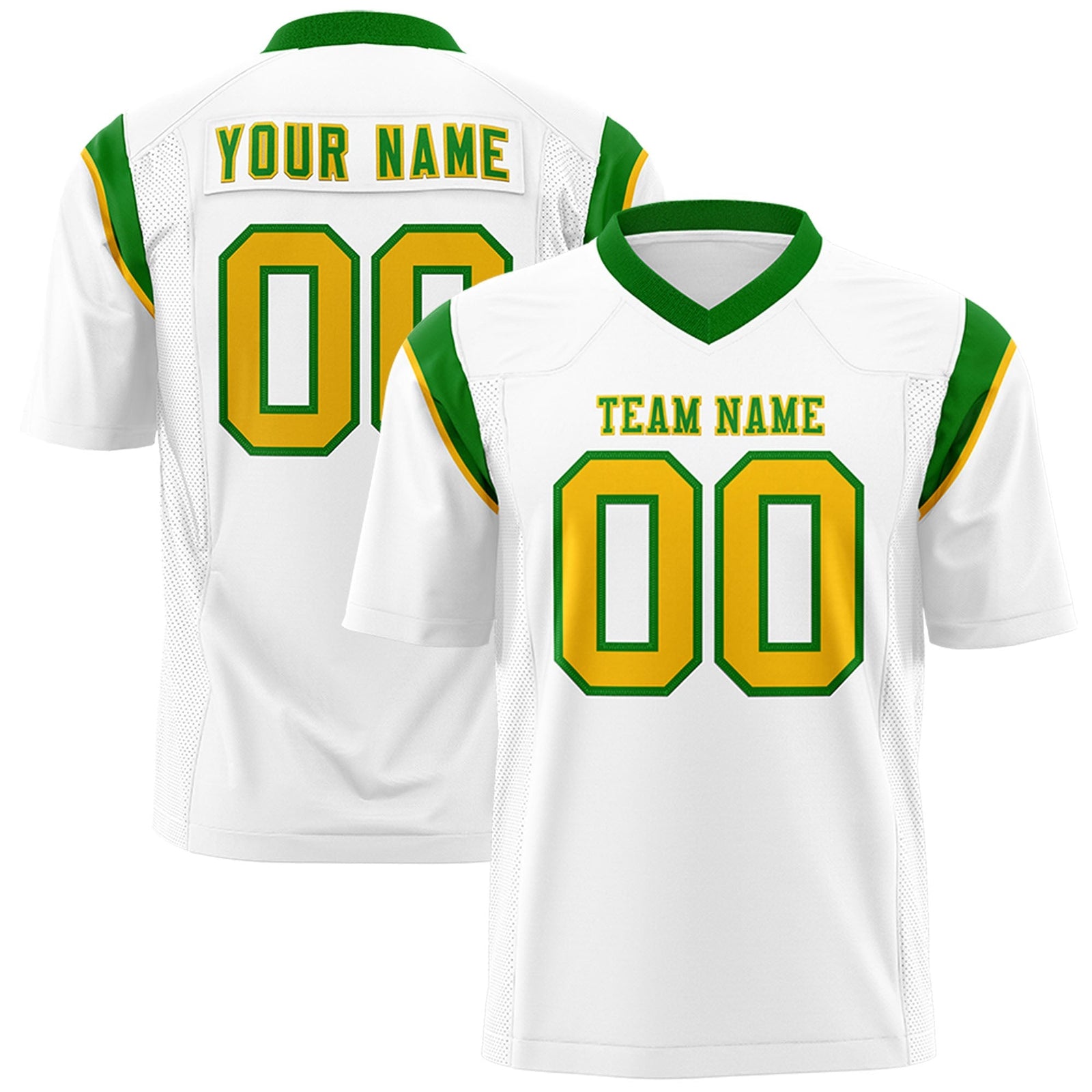 Custom White Kelly Green Personalized Shoulder Cut Two-Tone Flag Football Jersey