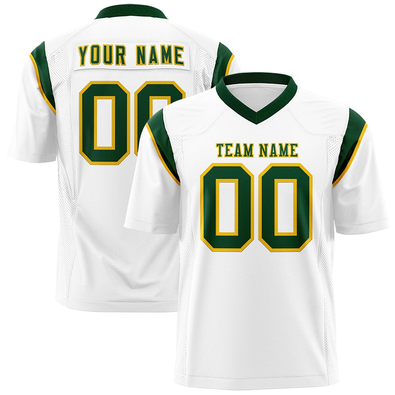 Custom White Green Personalized Shoulder Cut Two-Tone Flag Football Jersey