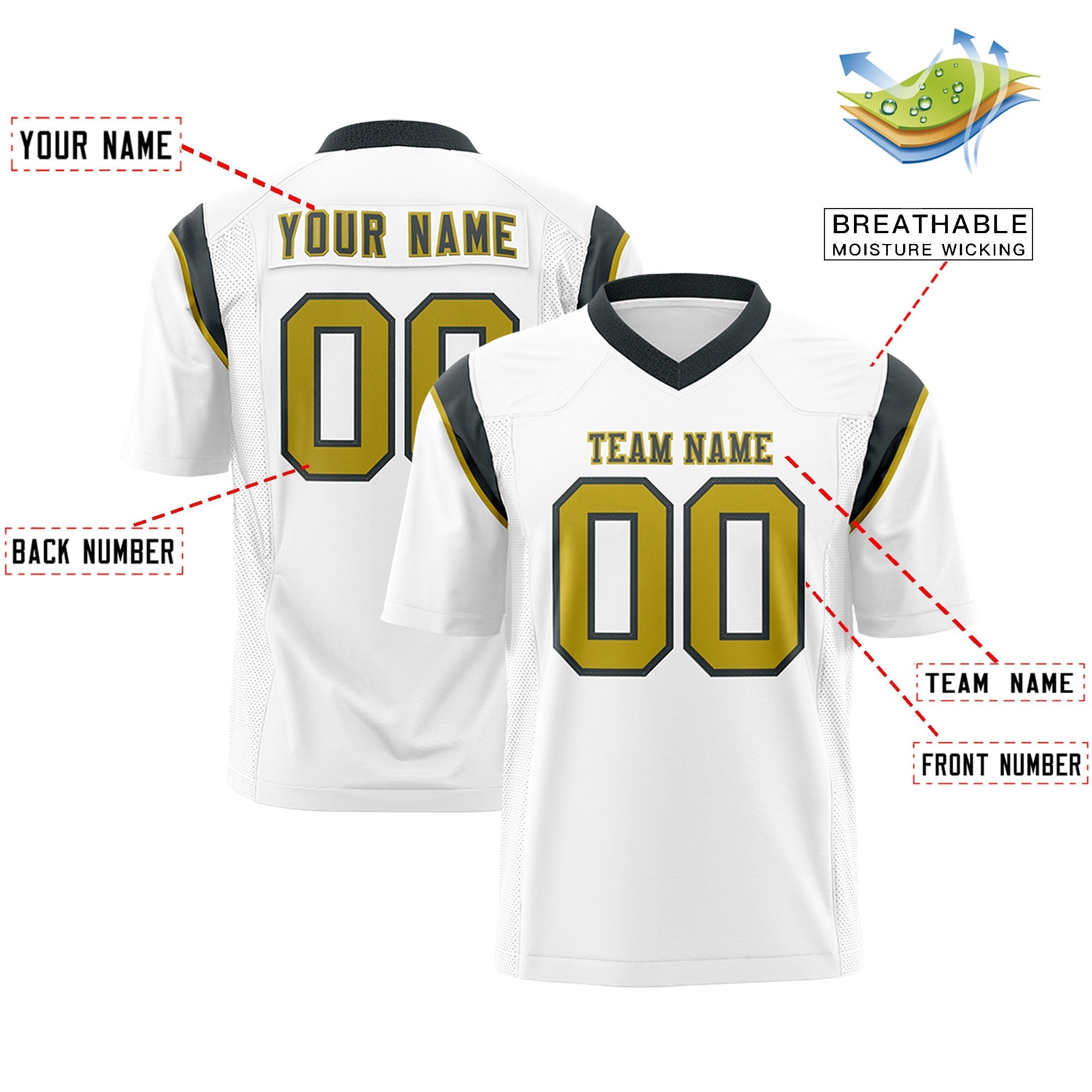 Custom White Dark Gray Personalized Shoulder Cut Two-Tone Flag Football Jersey