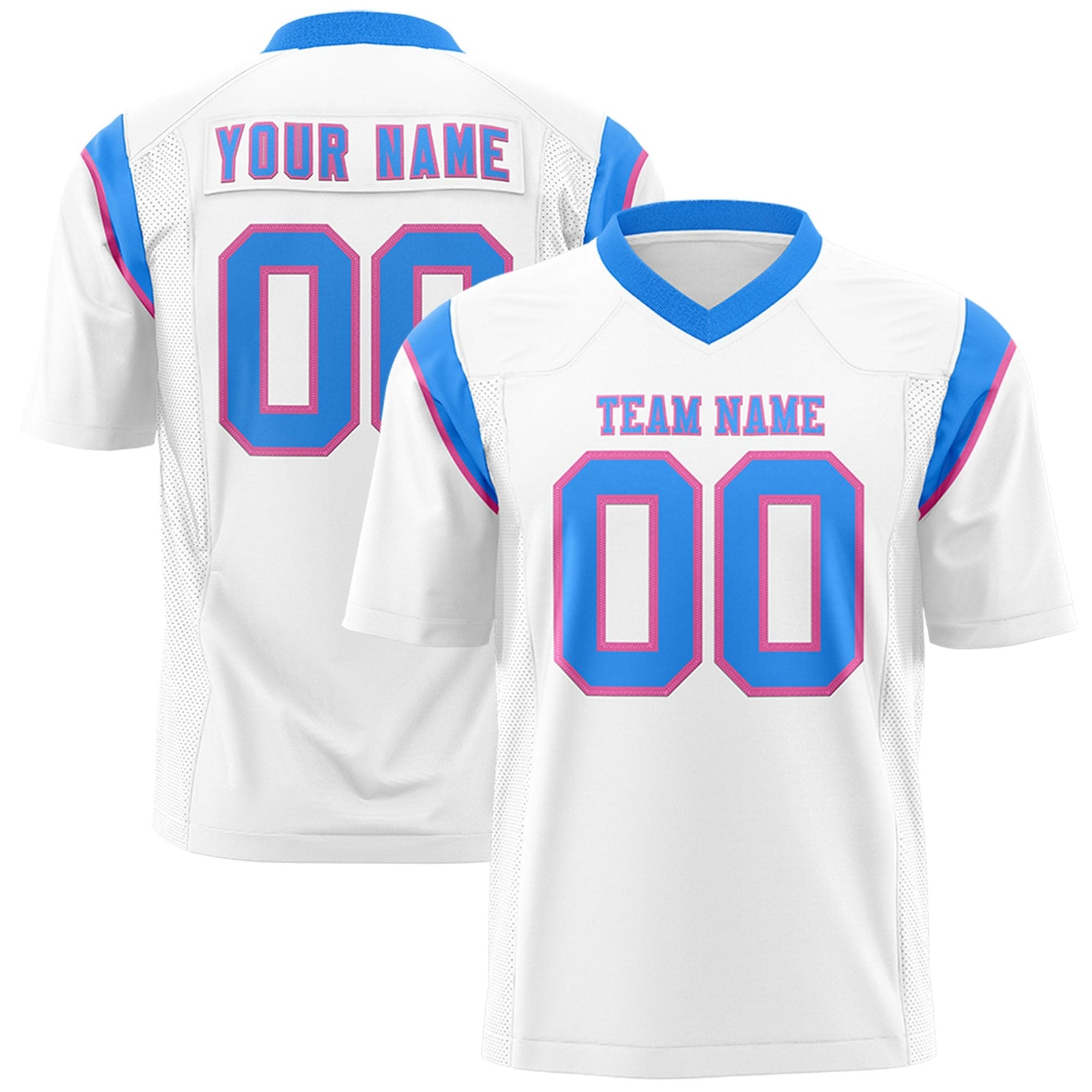 Custom White Powder Blue Personalized Shoulder Cut Two-Tone Flag Football Jersey