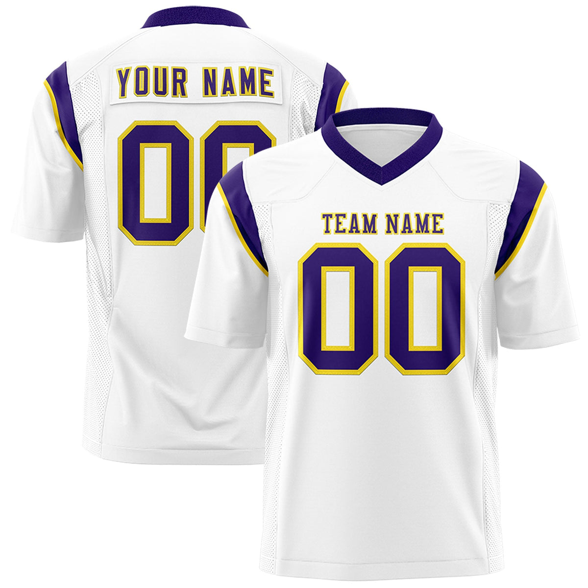 Custom White Purple Personalized Shoulder Cut Two-Tone Flag Football Jersey