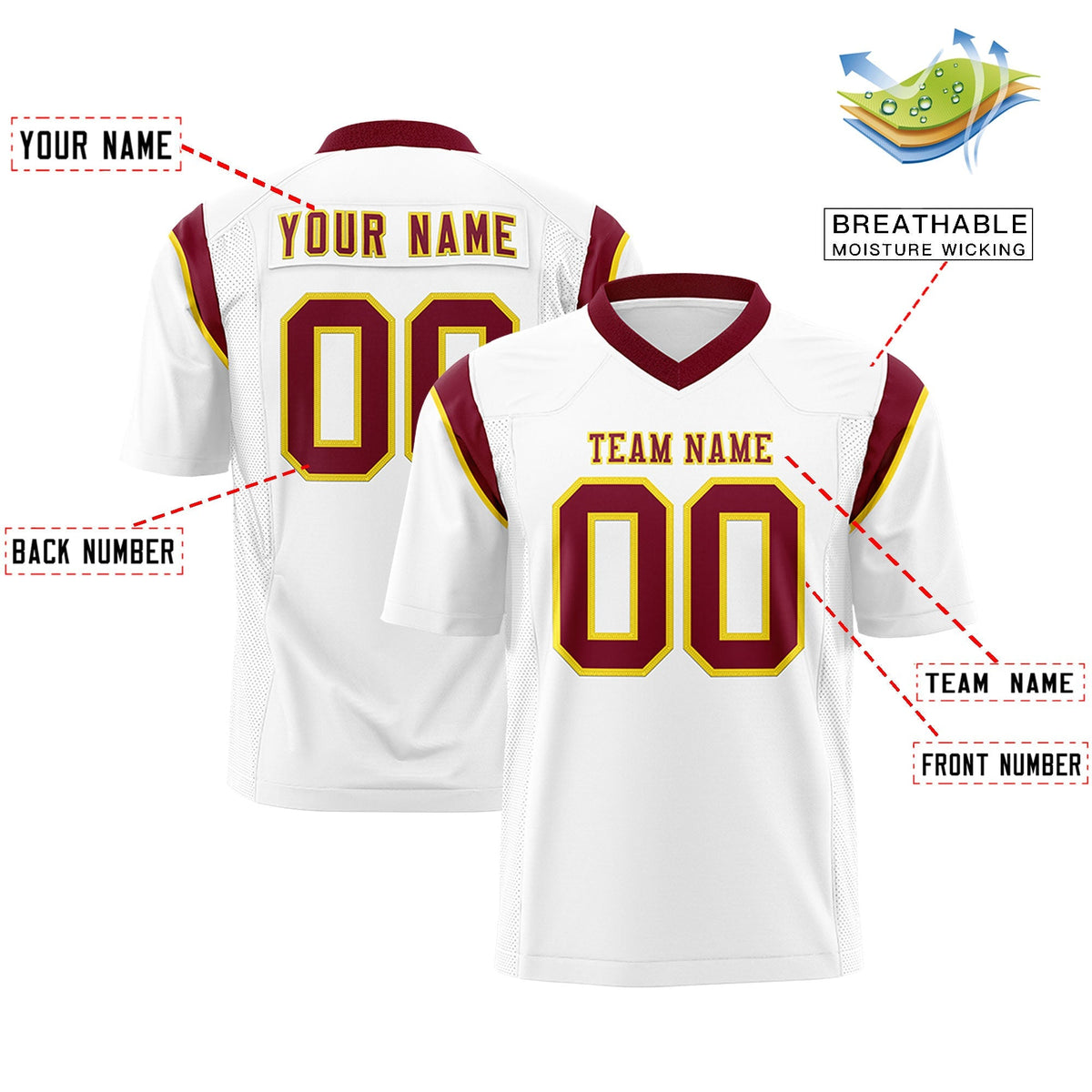Custom White Cardinal Personalized Shoulder Cut Two-Tone Flag Football Jersey