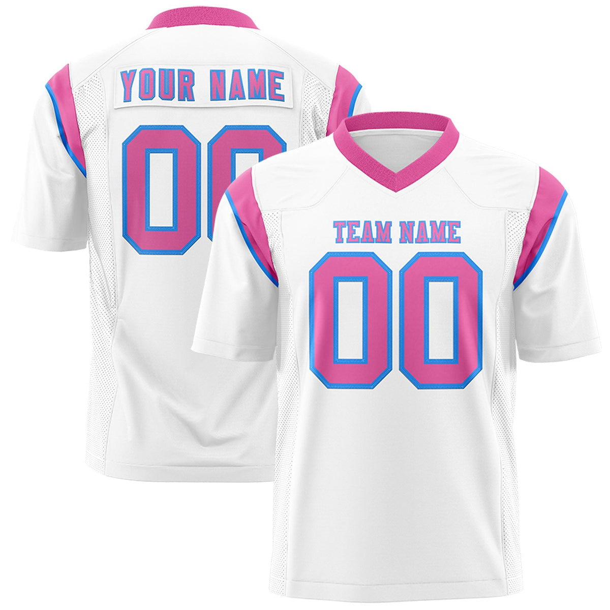 Custom White Pink Personalized Shoulder Cut Two-Tone Flag Football Jersey