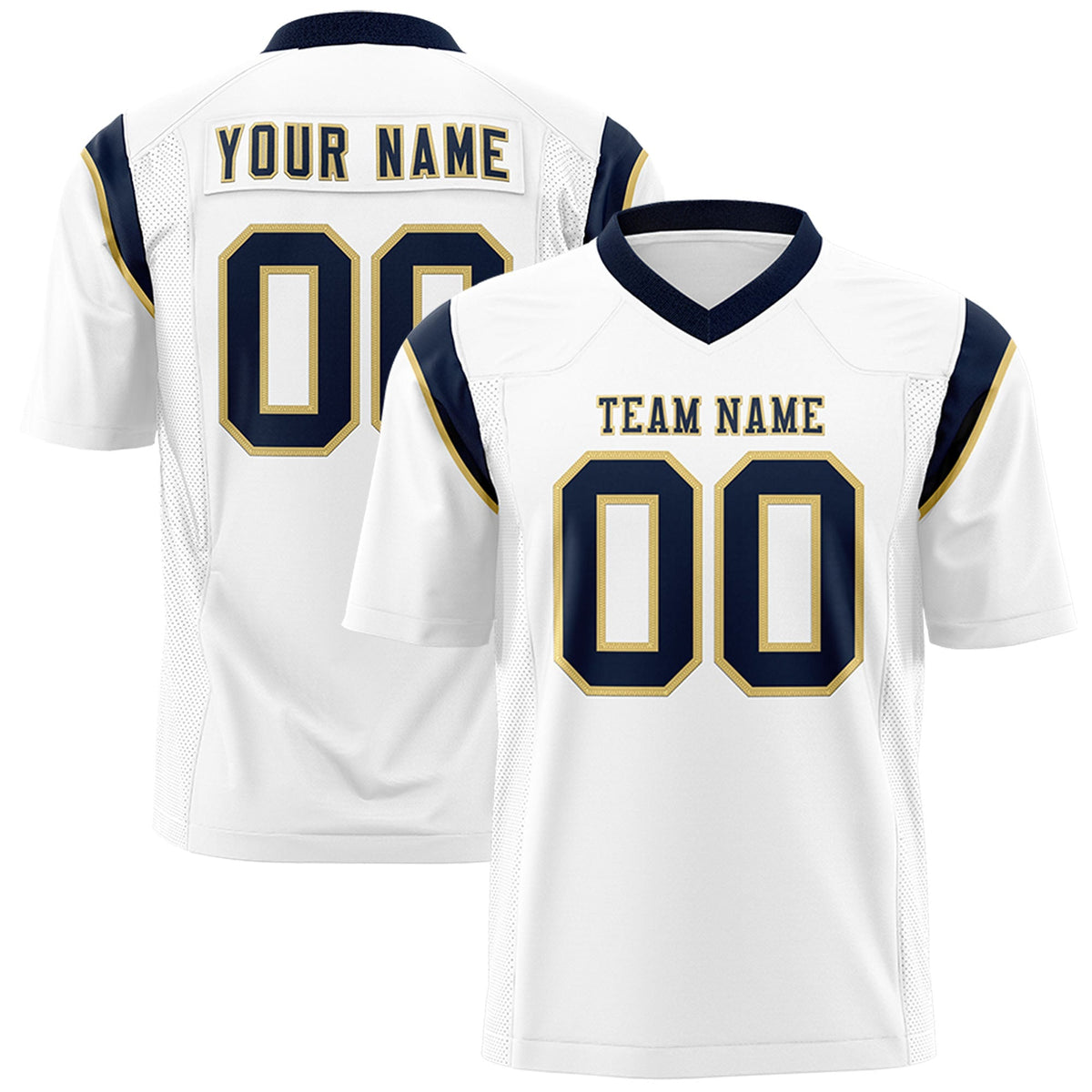 Custom White Navy Personalized Shoulder Cut Two-Tone Flag Football Jersey