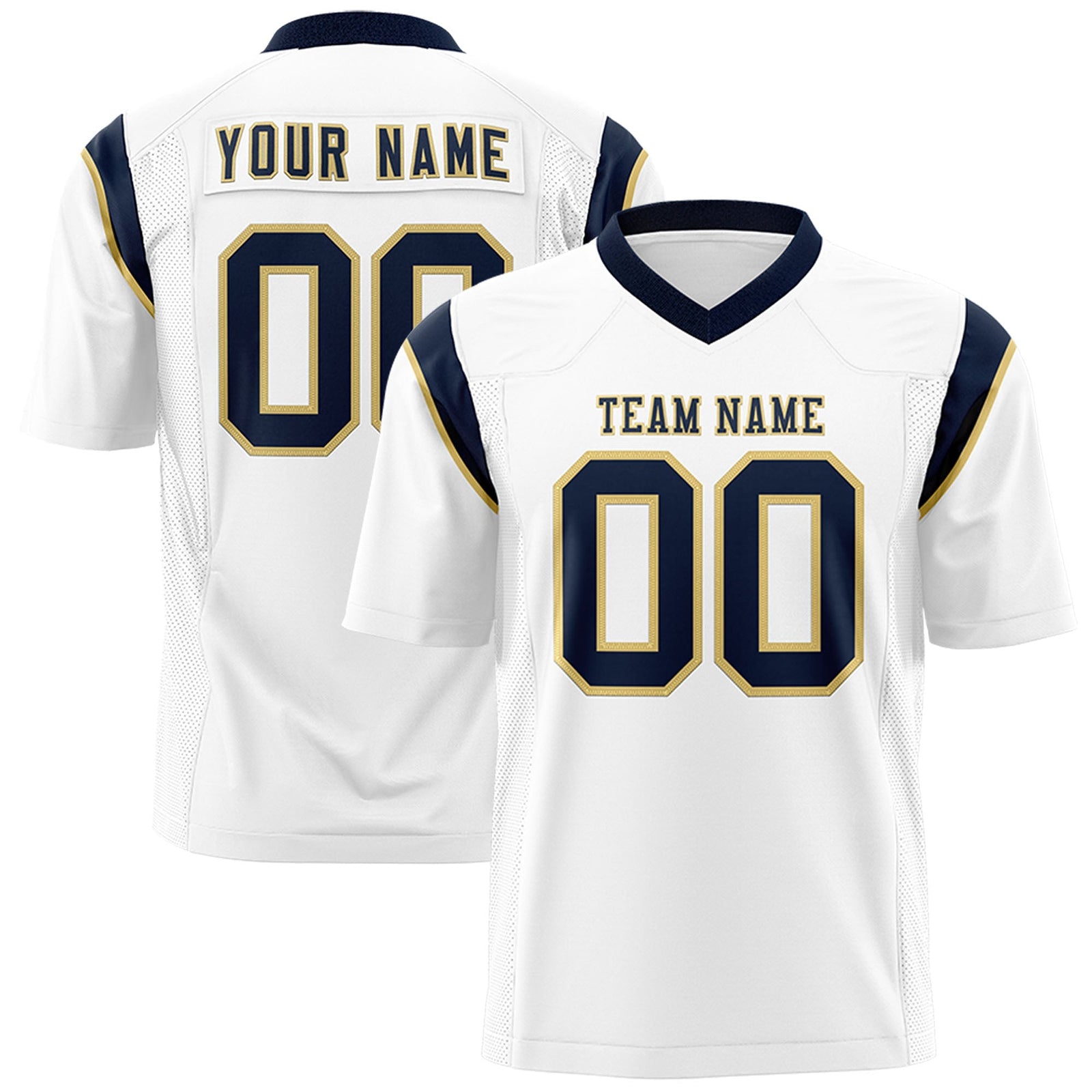 Custom White Navy Personalized Shoulder Cut Two-Tone Flag Football Jersey