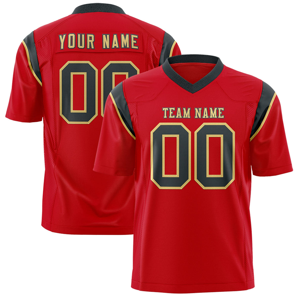 Custom Red Black Personalized Shoulder Cut Two-Tone Flag Football Jersey