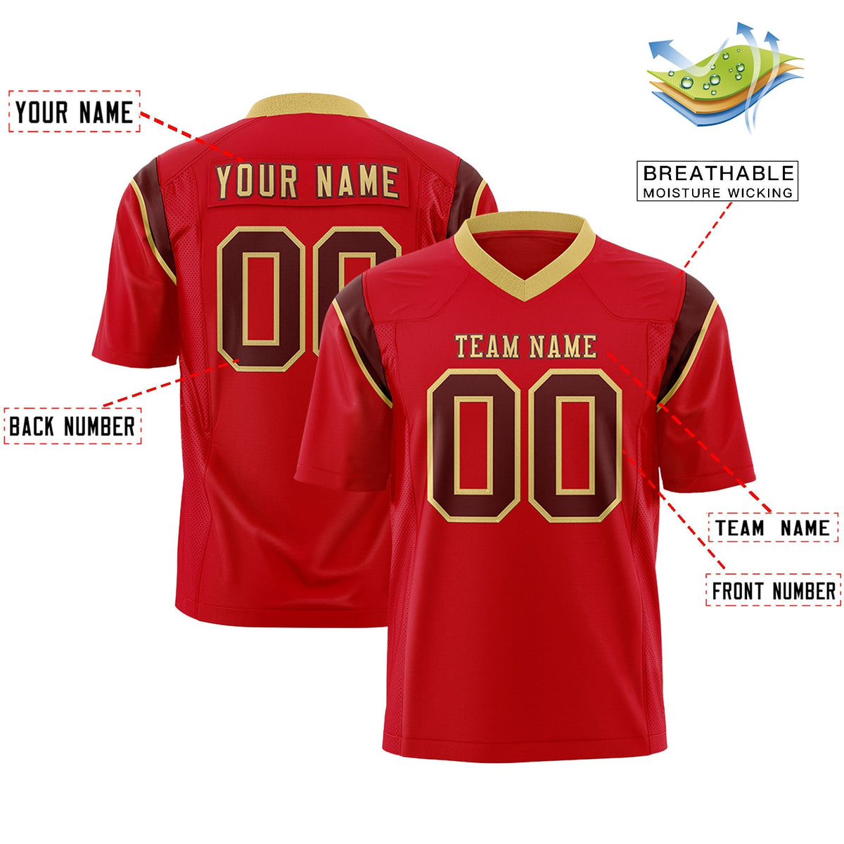 Custom Red Crimson Personalized Shoulder Cut Two-Tone Flag Football Jersey