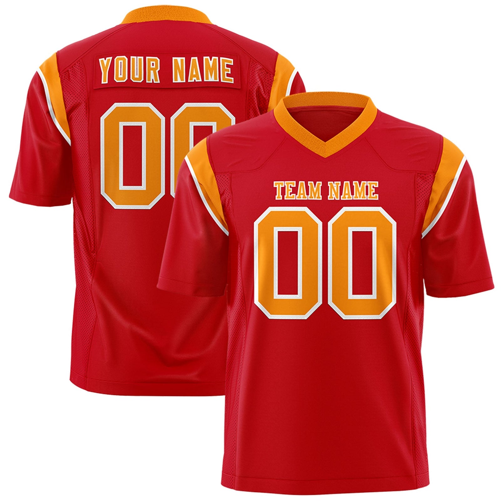 Custom Red Orange Personalized Shoulder Cut Two-Tone Flag Football Jersey