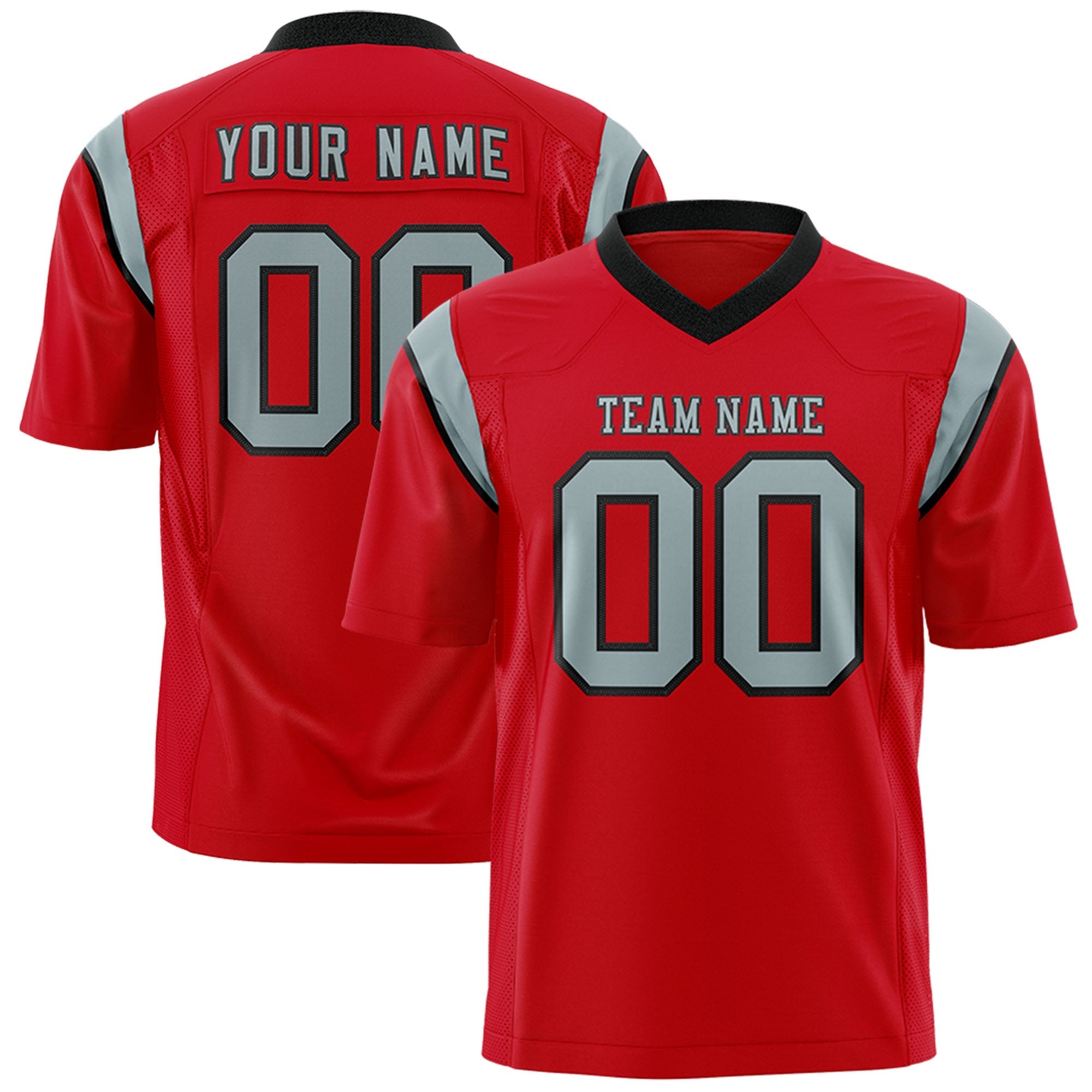 Custom Red Gray Personalized Shoulder Cut Two-Tone Flag Football Jersey